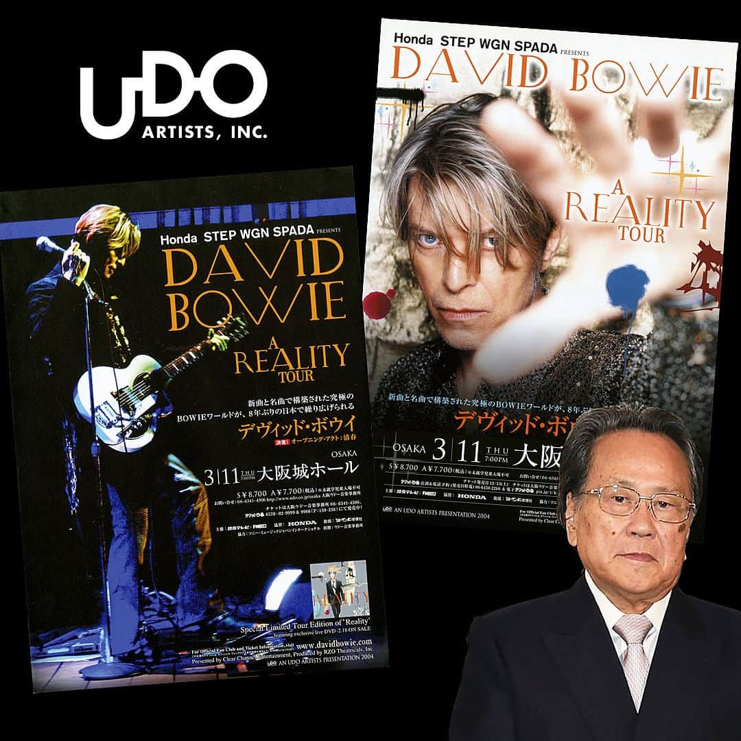 デヴィッド・ボウイさんのインスタグラム写真 - (デヴィッド・ボウイInstagram)「GOODBYE MR UDO  If you were ever lucky enough to catch David Bowie live in Japan, you have Japanese concert promoter Seijiro Udo, aka ‘Mr Udo’, to thank for that.  Sad to report that Mr Udo has died at the age of 92 following a long illness.  Launching Udo Artists, Inc. in 1967, Udo staged more than 10,000 concerts in Japan in a career spanning over fifty years.  Udo promoted Bowie’s Japanese shows right up to and including A Reality Tour in 2004.  It’s clear to see from reading other tributes that he was extremely well respected and that this honest, honourable gentleman will be sorely missed.   #BowieInJapan」10月27日 5時10分 - davidbowie