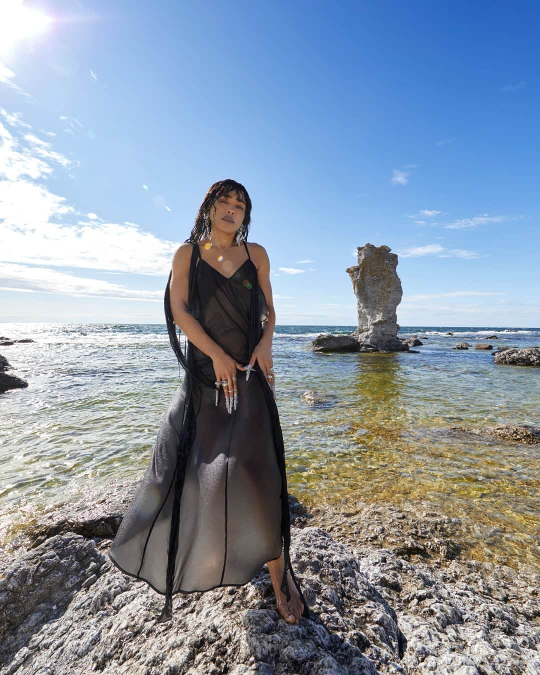 フィリッパコーのインスタグラム：「@loreenofficial wears the Transparent Tie Detail Dress photographed for the latest issue of @voguescandinavia  Vogue Scandinavia Credits: Words by @shiffmane Photographer @kotobolofo Stylist @mariabarsoum Talent @loreenofficial  Makeup Artist @jarmide_mua Hair Stylist @annie.ankervik Digital Operator #GiovanniNardelli Production @alexandraflink」