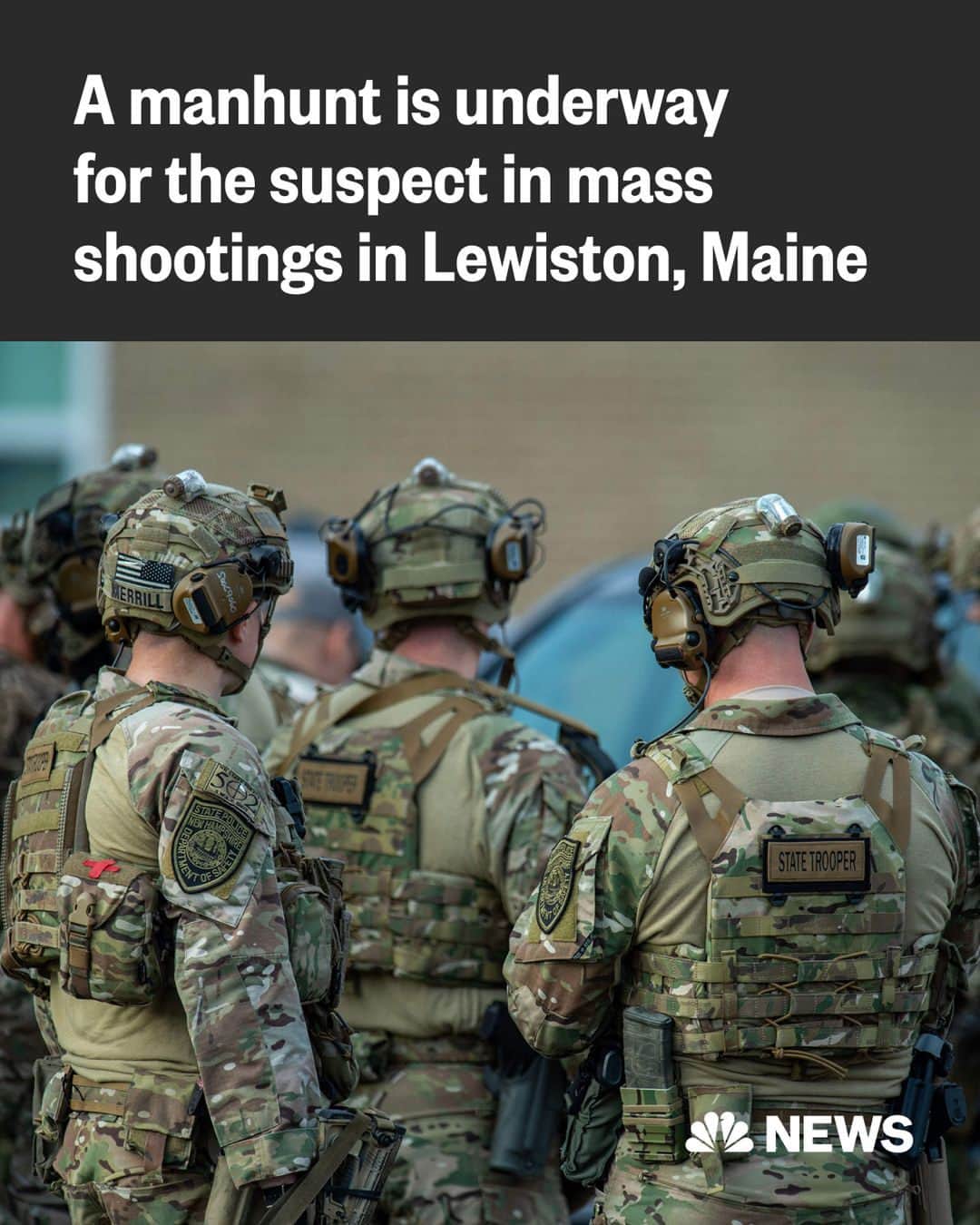NBC Newsのインスタグラム：「An arrest warrant has been issued for a 40-year-old suspect after 18 people were killed in shootings in Lewiston, Maine, police say.  Officials have urged residents of Lewiston, Maine's second-largest city, and nearby Auburn to shelter in place. Residents in other communities have also been asked to stay put, and many schools and businesses are closed.  Get live updates on this story at the link in bio.」