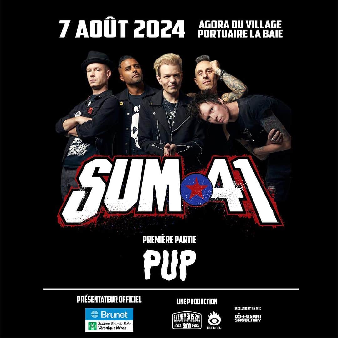 Sum 41のインスタグラム：「We've just added 3 new QC dates for August 2024! Get pre-sale tickets for La Baie and Quebec City Tuesday, October 31 @ 12PM EST using password: LANDMINES. General on sale begins Wednesday, November 1 at 12PM EST.   Aug 7 | La Baie  QC | Agora de La Baie  Aug 8 | Quebec City  QC | Agora de Quebec  Aug 9 | Victoriaville  QC | @rocklacauze   *Tickets for @rocklacauze are already on sale at rocklacauze.com.」