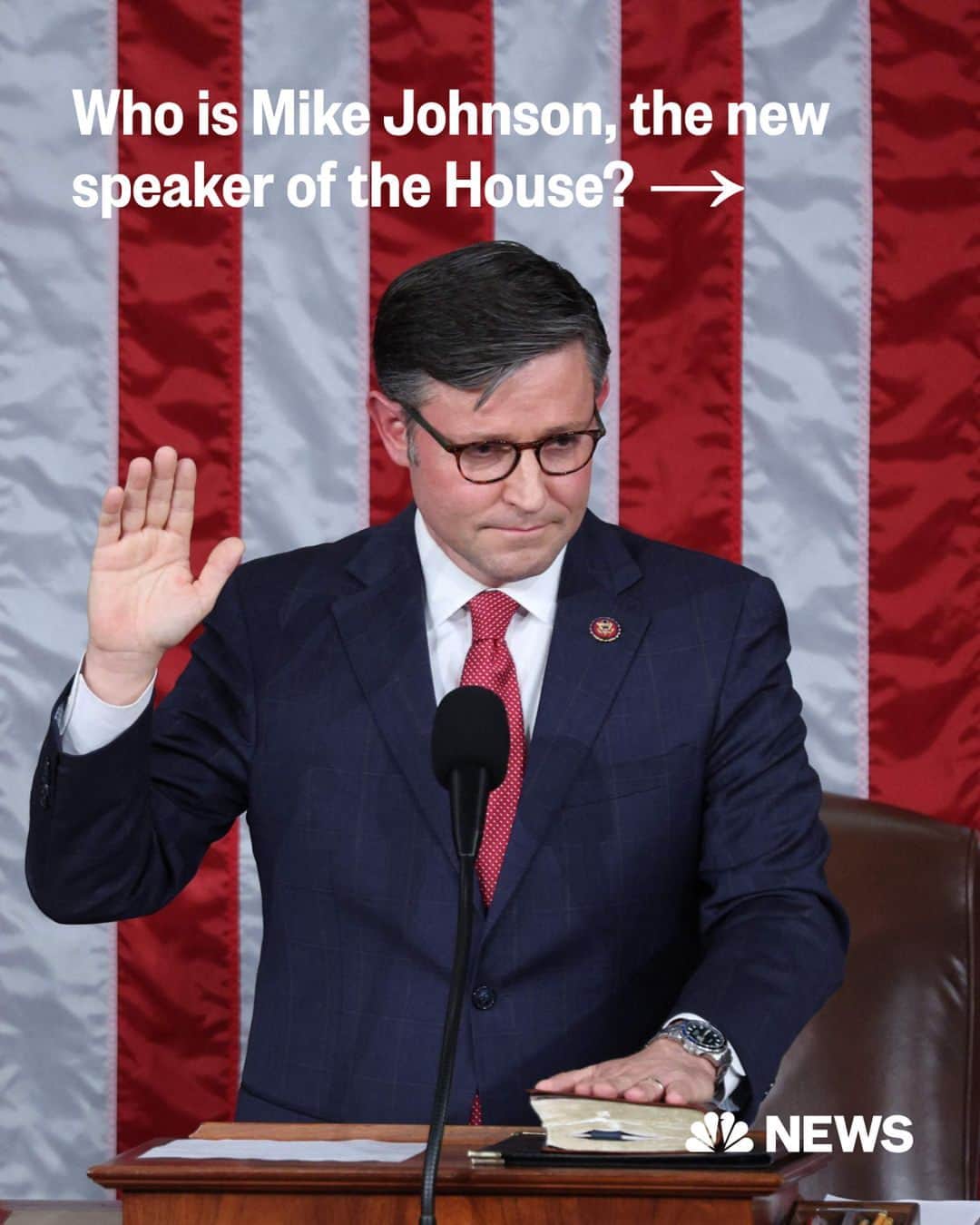 NBC Newsのインスタグラム：「Republicans elected a new speaker of the House on Wednesday in Rep. Mike Johnson, ending 22 days of a paralyzed chamber after a group of rebels overthrew Rep. Kevin McCarthy.  The little-known congressman was first elected in 2016, representing a solidly Republican part of north and western Louisiana. He has ascended through the ranks, chairing the conservative Republican Study Committee and holding the position of House Republican Conference vice chair.   He sits on the Judiciary Committee (and chairs a subcommittee on the Constitution), the Armed Services Committee and the newly created select committee on "Weaponization of the Federal Government."  Read more at the link in bio.」