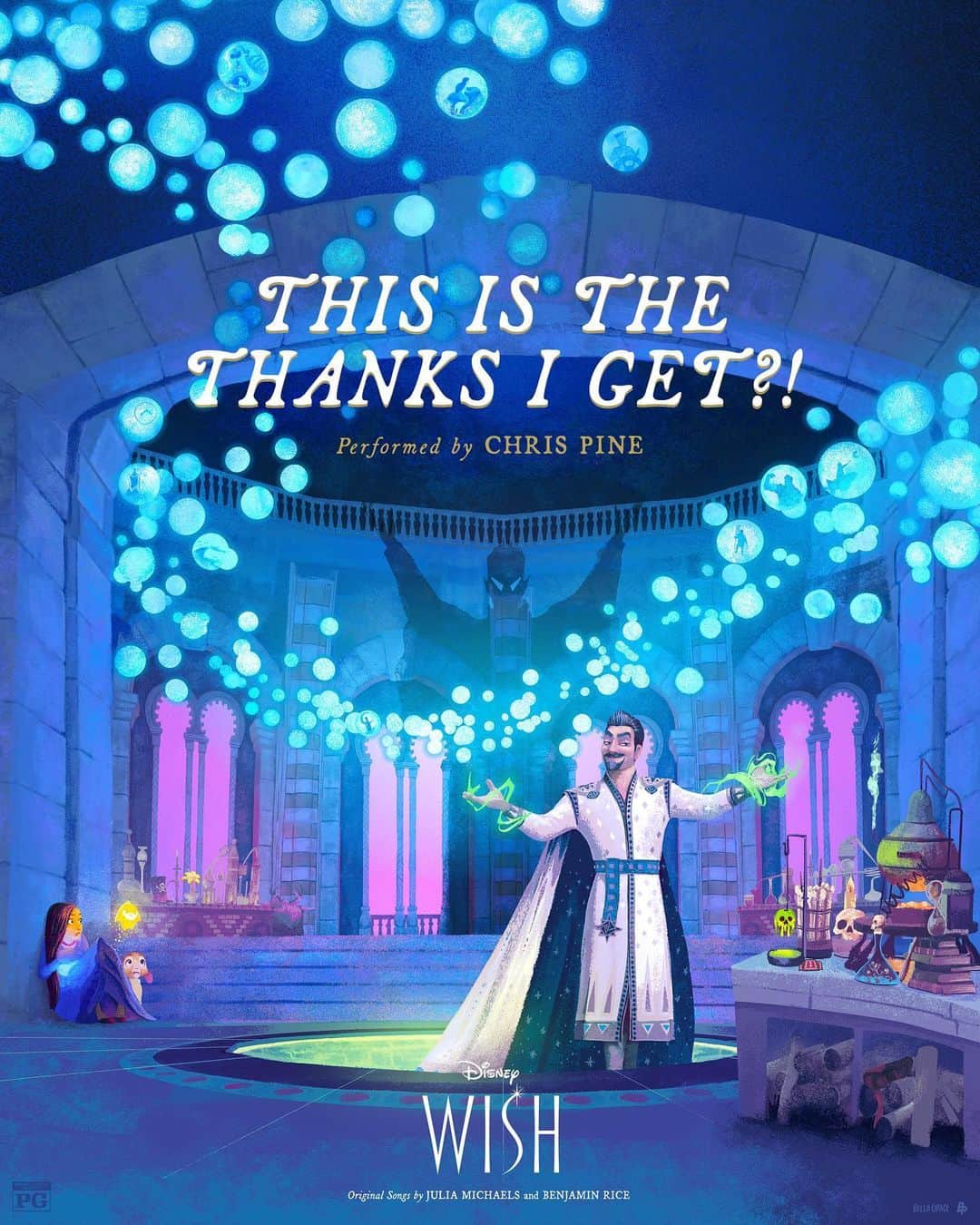 ウォルト・ディズニー・アニメーション・スタジオズのインスタグラム：「"This Is The Thanks I Get" performed by Chris Pine. 👑🪞   See Disney's #Wish coming to theaters November 22. Get Tickets Now.  🎨: @bellagrace」
