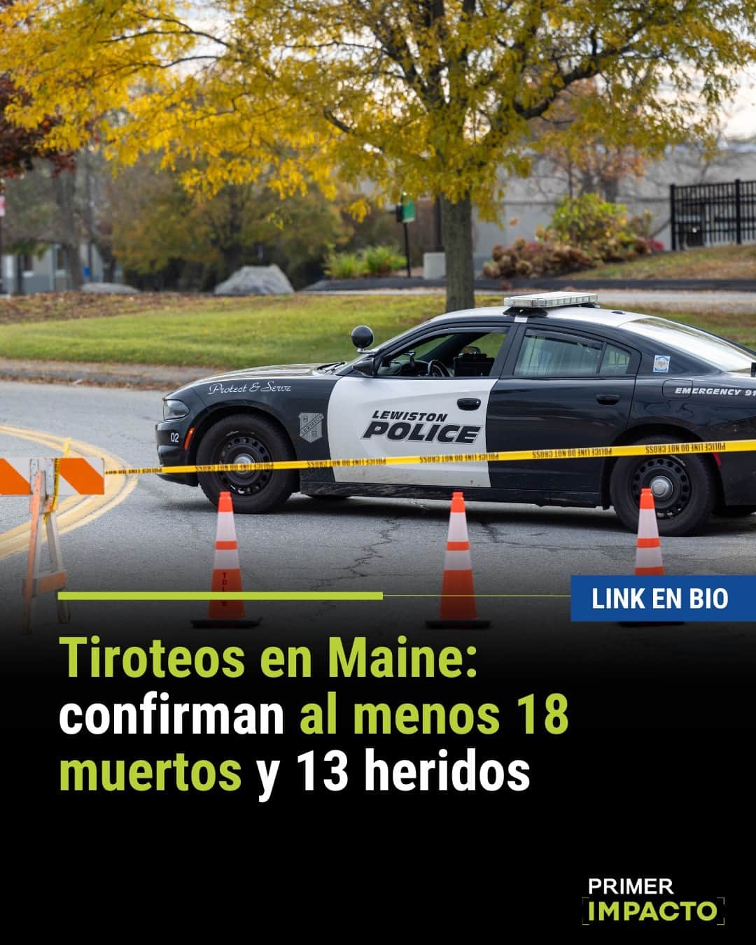 Primer Impactoのインスタグラム：「📌 Al menos 18 personas murieron y 13 resultaron heridas por los tiroteos ocurridos la noche del miércoles en Lewiston, Maine.  El sospechoso del ataque continúa prófugo y ya se ha desplegado un gran operativo para dar con su paradero.  Toda la información en el link de la biografía 🔗  #lewiston #maine #tiroteos #EEUU #PrimerImpacto」