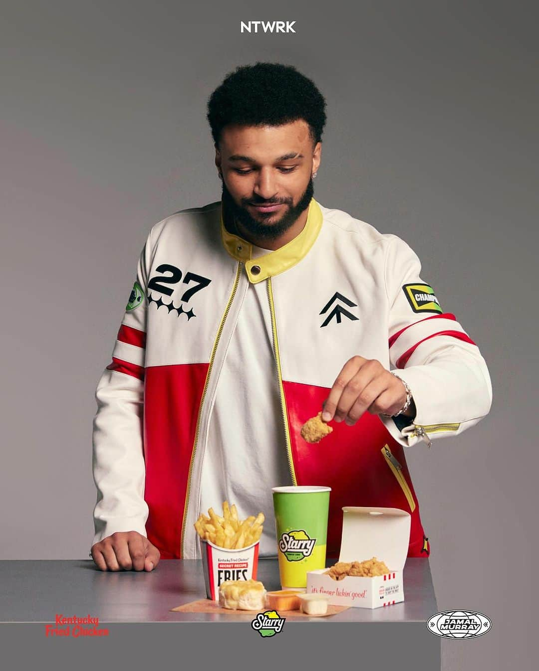 ケンタッキーフライドチキンさんのインスタグラム写真 - (ケンタッキーフライドチキンInstagram)「Just like how the champ Jamal Murray comes in clutch on the court, @KFC nuggets paired with a @starrylemonlime will come in clutch when you’re in need of a snack… and this extremely limited edition custom autographed KFC x STARRY x Jamal Murray leather jacket and pin set is bound to do the same for this season’s ‘fit rotation.  Tune into the live @NTWRK episode today in the app 8 pm ET/ 5 pm PST to shoot your shot! 🍗✨🏀 Link in bio」10月27日 5時54分 - kfc