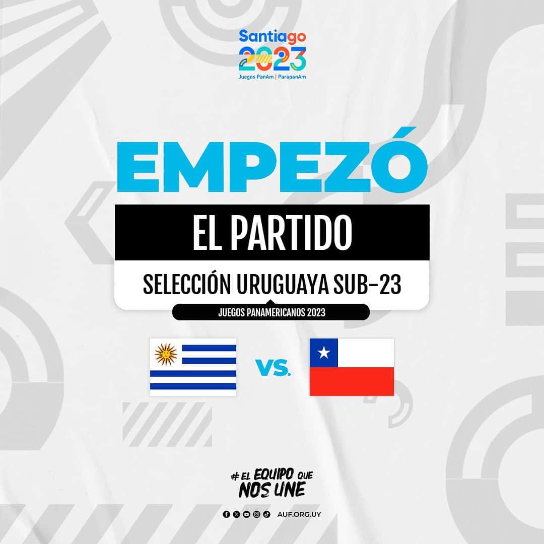サッカー ウルグアイ代表チームのインスタグラム：「▶️ ¡𝗘𝗠𝗣𝗘𝗭𝗢́ 𝗘𝗟 𝗣𝗔𝗥𝗧𝗜𝗗𝗢!  Uruguay 🆚 Chile  📌 Juegos Panamericanos  #ElEquipoQueNosUne」