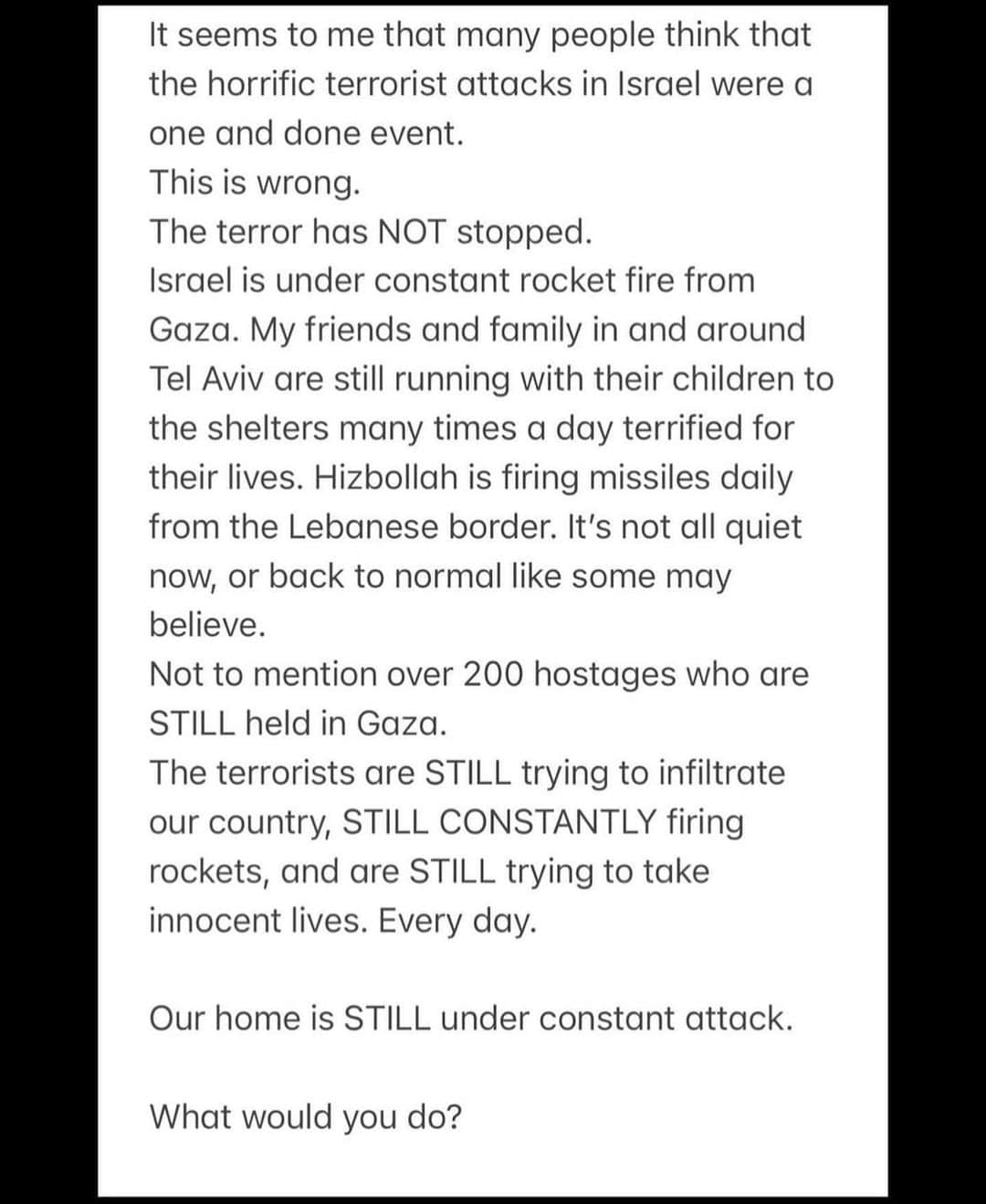 アロナ・タルのインスタグラム：「My friend @yaelgrobglas wrote this. And I feel the same. And will also add the the unbelievable cries to kill the Jews and kill the Jewish state coming out of the young and clearly brainwashed folks around the US is so fucking scary to me. And to top it off  is the silence of many of my “friends”. Now I know how my grandmother felt when she said the people she thought were her friends stayed silent when the the nazis started to come for them. If I’m being dramatic, it’s because this is dramatic.」