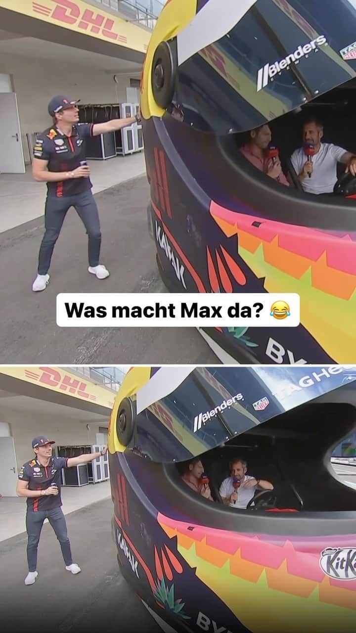 ティモ・グロックのインスタグラム：「Wir haben einen am Helm! 😂 @peter.hardenacke @realglocktimo @maxverstappen1   #SkyF1 #F1 #Formel1 #MexicoGP #Verstappen #Fun」