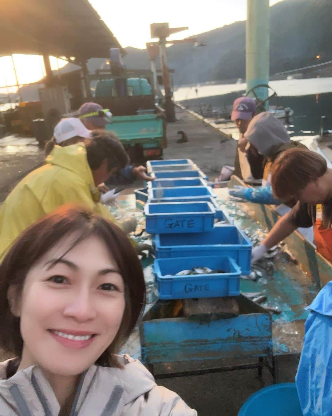 玉城ちはるさんのインスタグラム写真 - (玉城ちはるInstagram)「【三重県熊野市でお魚とったどぉ)  何故か定置網漁に縁がある玉城です笑😆  以前から好きで　イカの沖漬けを以下の(イカだけに🦑苦笑)サイトからよくお取り寄せして親戚にもプレゼントしてたのですが笑  https://store.gateinc.jp/  なんと！ここでは修学旅行生も含めて 漁場を教育のフィールドワークとして 実際に　定置網漁体験をさせてくれるのです！  なので玉城は松坂での講演の後 車で熊野市まで移動(23時過ぎに到着)  仮眠を取って朝3時半に起きて4時から漁へ！  何故私がそこに行ったかと言うと、どうしても  田中りみさんという女性漁師さんに会いたかったからなのです。  https://store.gateinc.jp/blogs/media/%e7%94%b0%e4%b8%ad%e3%82%8a%e3%81%bf  りみちゃんだけでなく他にも水産女子が沢山いて♡  女性達だからできる小さな子供や体力がない人でも 漁師さんになり、漁師不足という社会課題も変えてゆこうとしているその構造を変えてゆこうと日々の実際の漁の所からイノベーションを起こしている そのりみちゃんの活動をこの目で見たくて体験してきました❤️  本当に楽しかった♡  来年は子供を連れてゆくつもりなのです❤️  なんとこちらの定置網漁体験、最年少で2歳の子が居たそうなので来年なら娘は３歳♡ 家族みんなで定置網漁体験して、自分で取った魚を捌いて朝からめちゃくちゃ美味い朝ごはんを食べるという  海のアミューズメントを楽しみたいと心底思いました❤️  あぁ^_^この喜びを誰にどんな言葉で話すとあの感動が伝わるのか♡  まずは魚たべて笑  #水産女子  #田中りみ  #玉城ちはる  #ゲイト」10月27日 6時48分 - chiharu_tamaki