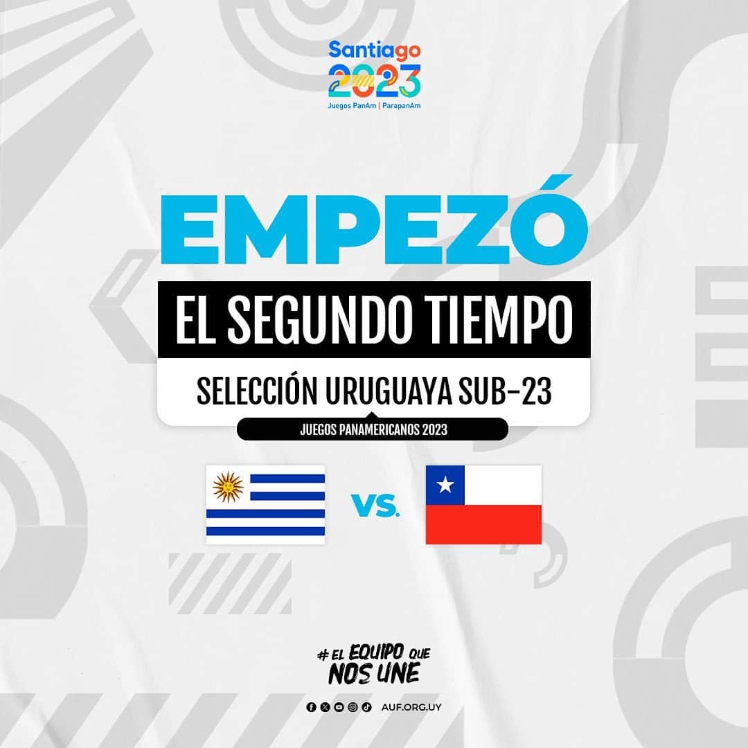 サッカー ウルグアイ代表チームのインスタグラム：「▶️ ¡𝗘𝗠𝗣𝗘𝗭𝗢́ 𝗘𝗟 𝗦𝗘𝗚𝗨𝗡𝗗𝗢 𝗧𝗜𝗘𝗠𝗣𝗢!  Uruguay 0-1 Chile  📌 Juegos Panamericanos  #ElEquipoQueNosUne」