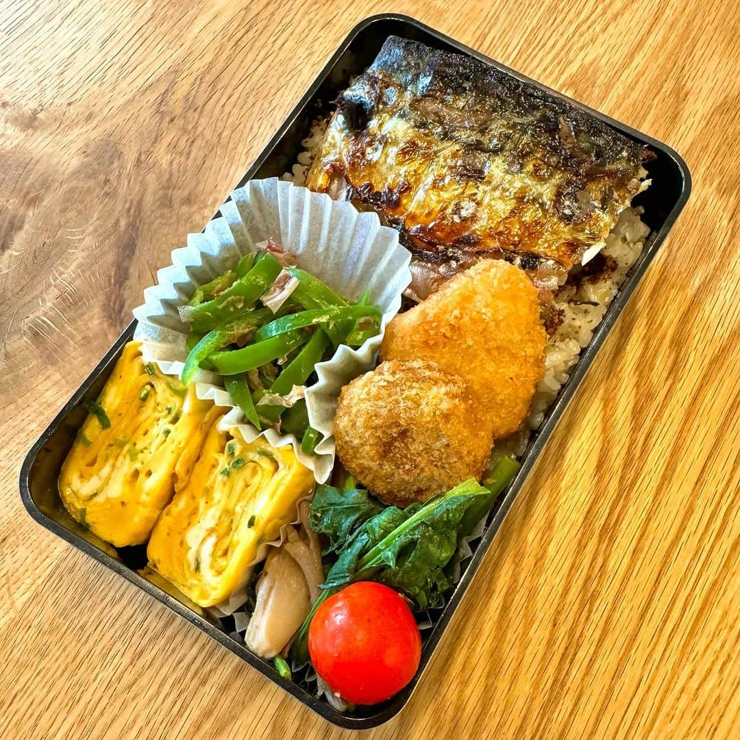 おちあやこさんのインスタグラム写真 - (おちあやこInstagram)「今日の夫弁当。  塩サバ弁当です。  もう我が家でもお馴染み過ぎの塩サバ。 あと半身が4切れとなりました。  ほぐし身にしておにぎりにも混ぜ込んだりして 着実に減ってきました。  最後は鯖サンドにしよう。  あとは作り置き  卵焼きは今日は甘めで。  ハッシュタグではちょこちょこカウントダウンしてきましたが、増えたり減ったりしながら、あと9日。  なーんでしょ？  #今日の夫弁当 #今日のお弁当 #お弁当 #弁当記録#あと9日」10月27日 7時32分 - ayako_ochi_fukuoka