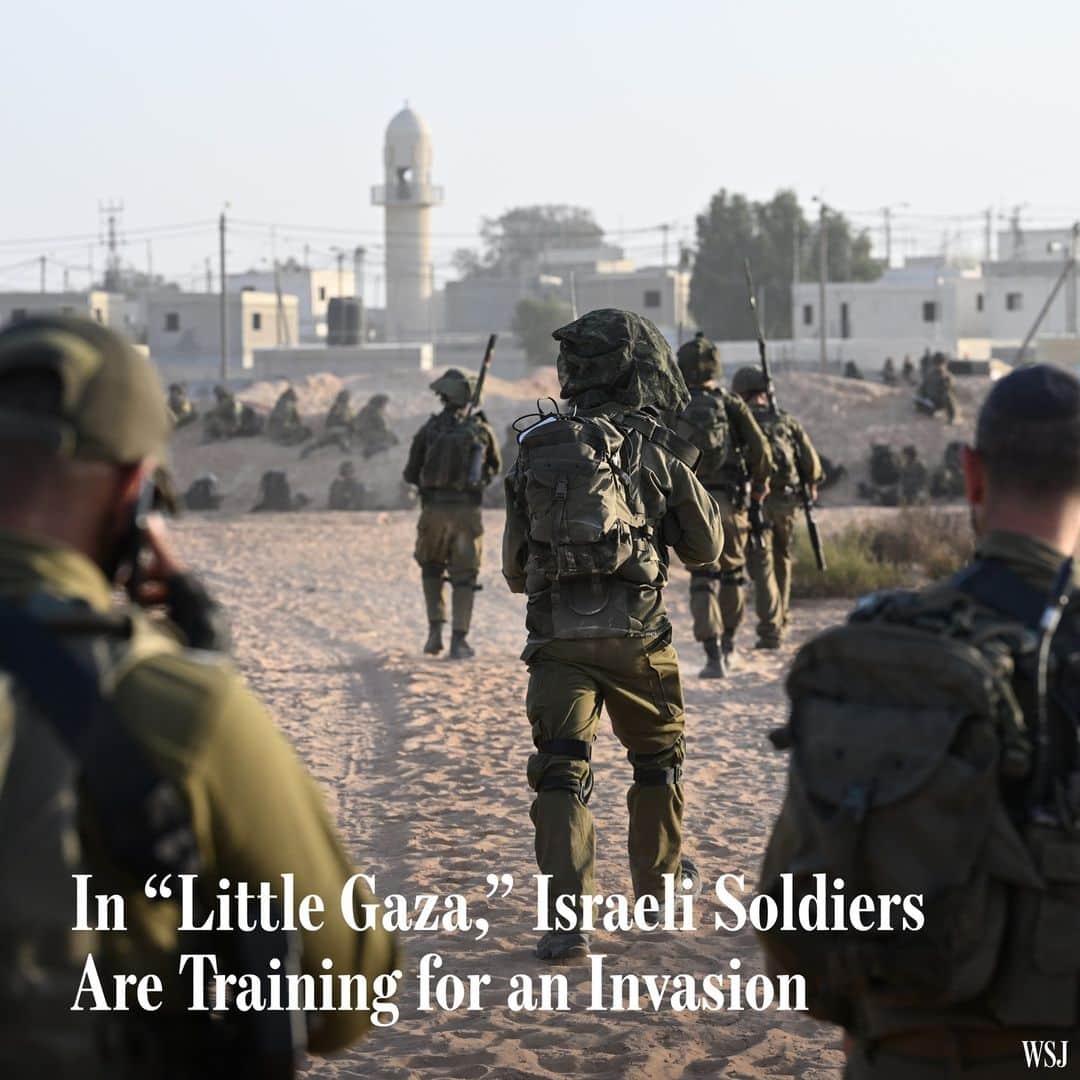 Wall Street Journalさんのインスタグラム写真 - (Wall Street JournalInstagram)「In the sun-torched plains of southern Israel, thousands of soldiers wait for the go-ahead from politicians and commanders to do what the Israeli military has trained for years to do: fight in the Gaza Strip.⁠ ⁠ The Israeli military built a replica of a generic Palestinian village at a base in the Negev Desert in 2006 nicknamed “Little Gaza.” Known officially as the Urban Training Center, it’s where soldiers train for combat against armed terrorists in narrow streets and a labyrinth of tunnels.⁠ ⁠ On Wednesday afternoon, a group of Israeli soldiers took part in a penetration drill, practicing how to invade the village from the desert. From a berm on the edge of the simulated town, they moved among minarets protruding from mosques and rectangular, white houses, some painted with graffiti depicting the late Yasser Arafat, and young men throwing rocks.⁠ ⁠ In the distance, a missile from an Israeli air-defense system left a trail in the sky as it intercepted what appeared to be a rocket fired from Gaza, a reminder of the war the soldiers could soon be joining across the border, 12 miles away.⁠ ⁠ Read more at the link in our bio.⁠ ⁠ 📷: @habjouqa / NOOR Images for @wsjphotos」10月27日 8時00分 - wsj