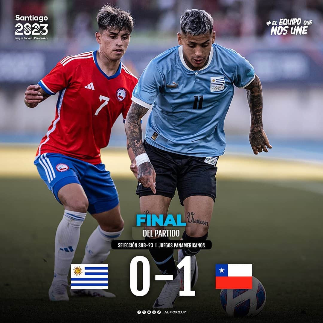 サッカー ウルグアイ代表チームのインスタグラム：「⏹️ 𝙁𝙄𝙉𝘼𝙇 𝘿𝙀𝙇 𝙋𝘼𝙍𝙏𝙄𝘿𝙊  Uruguay 0-1 Chile   📌 Juegos Panamericanos  #ElEquipoQueNosUne」