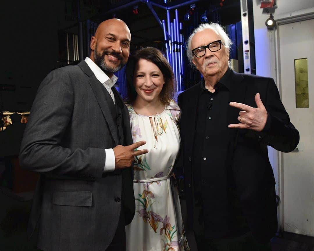 ジョン・カーペンターのインスタグラム：「TONIGHT: comedy royalty and a master of horror! Don’t miss our conversations with @keeganmichaelkey, @the_elle_key and @johncarpenterofficial @ 11:35/10:35c on @cbstv. ⭐  #Colbert」