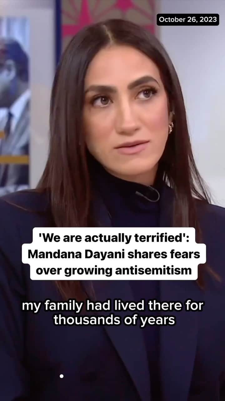 のインスタグラム：「Repost @mandanadayani  “When you say words like, genocide, apartheid, colonization, all incorrectly and inaccurately, they have real-life consequences for people...I can’t explain to you the fear of jews around the world right now. The rate of anti-Semitism climbing has very real consequences for people who’ve inherited thousands of years of generational trauma.”  @iamavoter co-founder @mandanadayani shares her fears over growing #antisemitism the  #IsraelHamas war.」