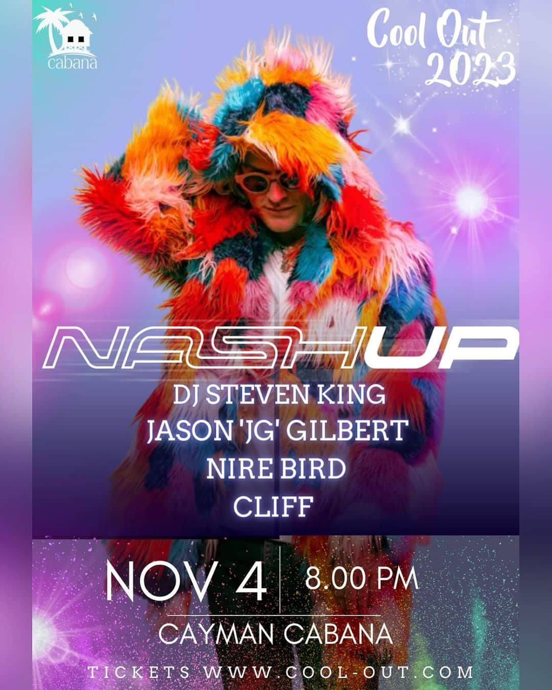 ナッシュ・オーバーストリートのインスタグラム：「GIVEAWAY ALERT‼️ CAYMAN ISLANDS🌴  Win tickets NOW for my November 4th @coolout2023 show at @caymancabana 🔥   3️⃣x GRAND PRIZES A bottle of Prosecco + an appetizer + 4x tickets! 🔟x FIRST PRIZES 2x tickets!  HERE ARE THE RULES ⚪️Tag 5 friends in the comments below.  ⚪️Follow @nashoverstreet ⚪️Repost this flyer on your feed & story, using #NASHUPatCABANA & tag @coolout2023 @caymancabana and @nashoverstreet  (must be 18+)  The contest entries will be DM’d with details.  THE WINNERS🏆 will be announced November 1st‼️」