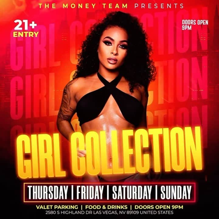 フロイド・メイウェザー・ジュニアのインスタグラム：「GIRL COLLECTION IS THE PLACE TO BE IN VEGAS ALL WEEKEND LONG  DOOR OPENS @ 9:00pm   •THURSDAY •FRIDAY •SATURDAY •SUNDAY  Must be 21 To Enter.  Ladies are welcome with or without male companion.  Come party at the best most luxurious venue in Las Vegas “Girl Collection”  GIRL COLLECTION 2580 S Highland Dr Las Vegas, NV 89109 1 -(844) 447-5758  #GirlCollection」