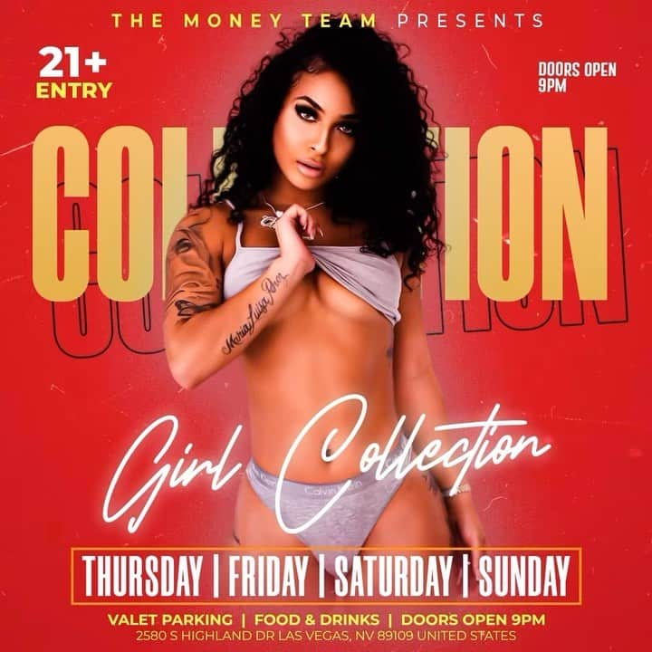 フロイド・メイウェザー・ジュニアのインスタグラム：「GIRL COLLECTION IS THE PLACE TO BE IN VEGAS ALL WEEKEND LONG  DOOR OPENS @ 9:00pm   •THURSDAY •FRIDAY •SATURDAY •SUNDAY  Must be 21 To Enter.  Ladies are welcome with or without male companion.  Come party at the best most luxurious venue in Las Vegas “Girl Collection”  GIRL COLLECTION 2580 S Highland Dr Las Vegas, NV 89109 1 -(844) 447-5758  #GirlCollection」