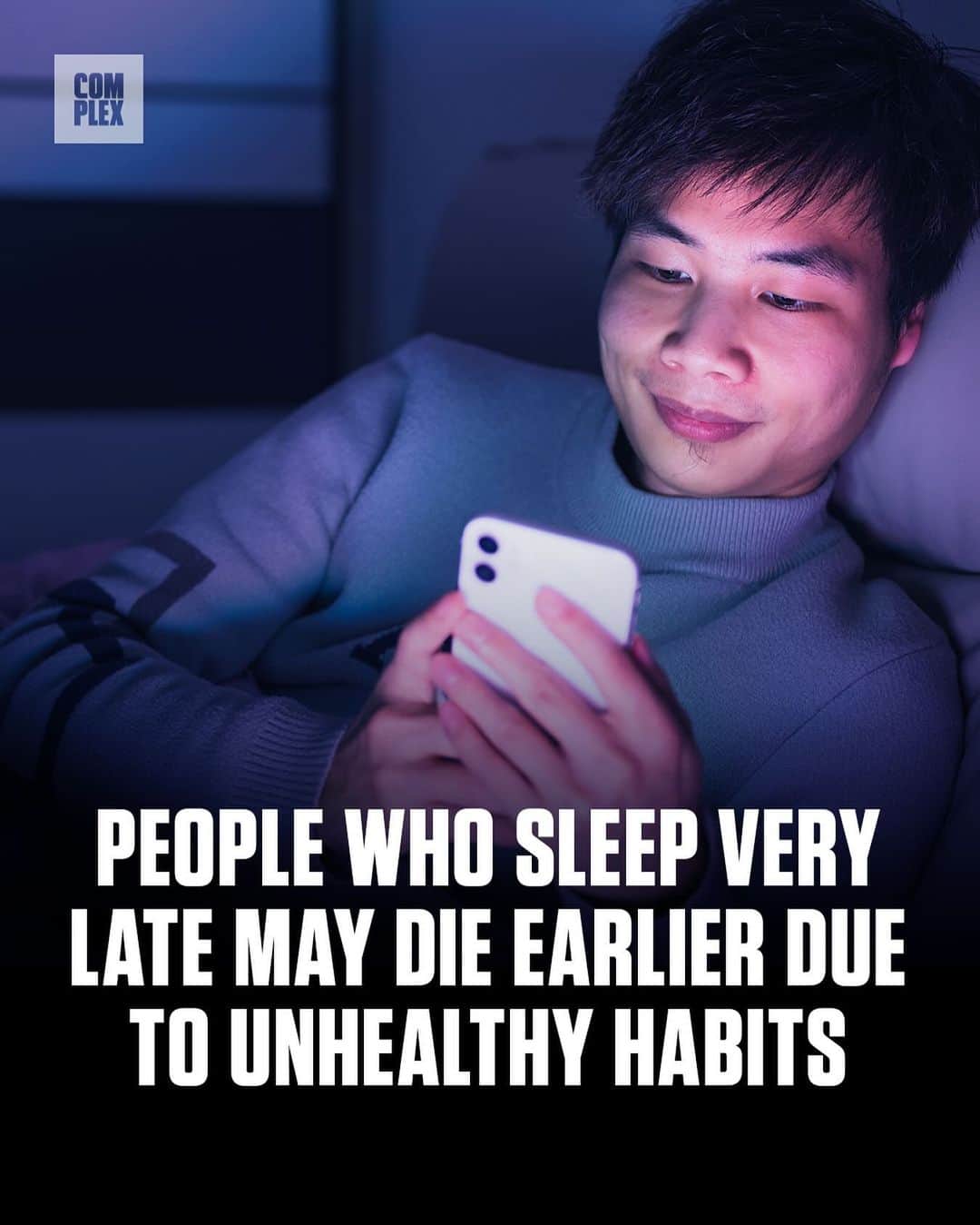 COMPLEXさんのインスタグラム写真 - (COMPLEXInstagram)「Night owls face a slightly higher risk of developing unhealthy habits and potentially d*ing earlier than early risers, new study says!  Conducted over 37 years with data from nearly 23,000 twins in Finland, the research examined the impact of individuals' natural sleep inclination, or chronotype, on their health. The findings indicated that the higher risk of death associated with being a definite night owl was primarily due to increased tobacco and alcohol consumption, rather than the chronotype itself, with potential implications for society at large.」10月27日 12時37分 - complex