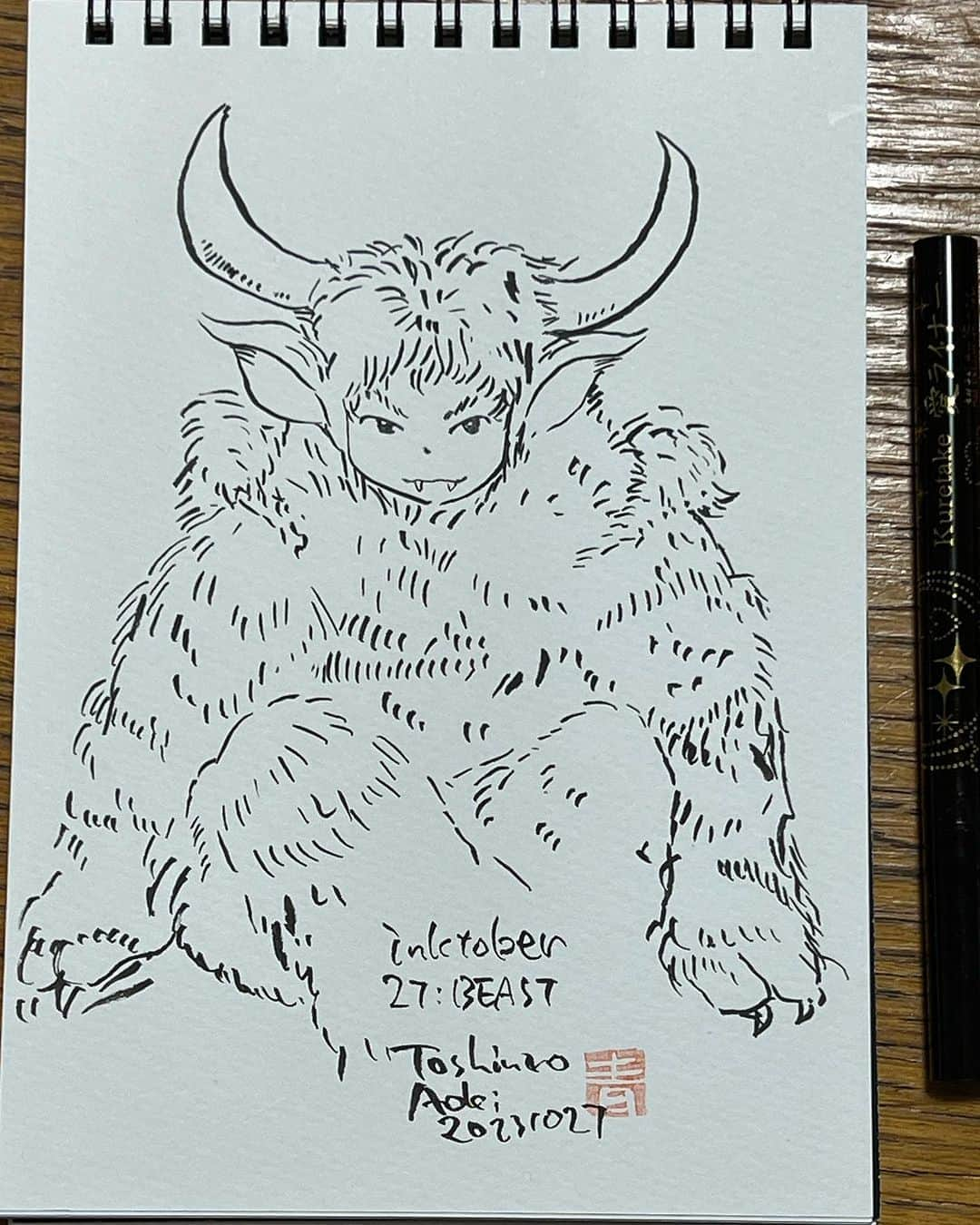 青木俊直さんのインスタグラム写真 - (青木俊直Instagram)「#inktober #inktober2023 #kuretake_inktober #kuretake_inktober2023 27:BEAST」10月27日 23時38分 - aoki818