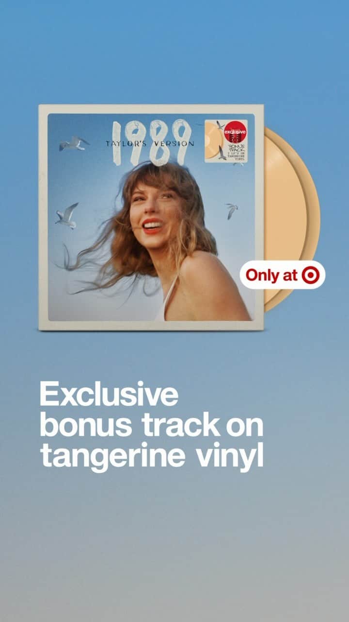Targetのインスタグラム：「Today is sweeter than Fiction! 🩵 Shop 1989 (Taylor’s Version) Target Exclusive Tangerine Edition now! Exclusive BONUS TRACK on Tangerine Vinyl & Exclusive Deluxe CD’s with Poster. Complete Your Collection Only at Target 🫶🍊 #1989TaylorsVersion」