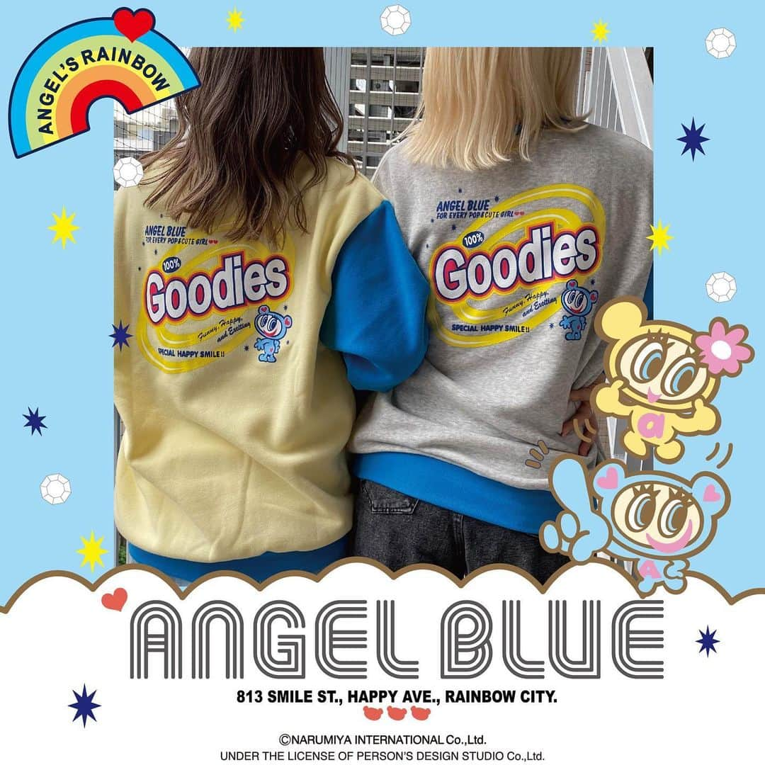 パシオスのインスタグラム：「10/28～発売！   ANGEL BLUE(@angelblue_official )のアイテムがパシオスNetに登場！ 一部商品はパシオスのお店でもGetできちゃいます♡     売出期間：10/28（土）～ パシオスNet＆店舗にて販売！ ※パシオスNetでは10/28（土）午前10時より販売 ーーーーーーーーーーーー   1.2枚目画像　☆パシオスNet限定商品 袖配色トレーナー　41-101-724-21～26   3枚目画像　☆パシオスNet限定商品 ジップパーカ　41-101-724-61～66   4枚目画像　☆こちらの商品はパシオスNetと店舗でお取扱いががございます。 リンガートレーナー　41-101-724-01～06   5枚目画像　☆パシオスNet限定商品 袖プリントトレーナー　41-101-724-41～46   ーーーーーーーーーーーー   ※店舗によりチラシ内容や実施期間が異なる場合や、非実施の場合がございます。 詳しくはデジタルチラシサイトにてご確認ください。     ※店舗でのお取り扱いは4枚目のリンガートレーナーのみとなります。 パシオスNetは10/28(水)AM10:00発売です！是非チェックしてみてくださいね！！   #angelblue #エンジェルブルー#ナカムラくん #パシオス #paseos  #パシオスNet」