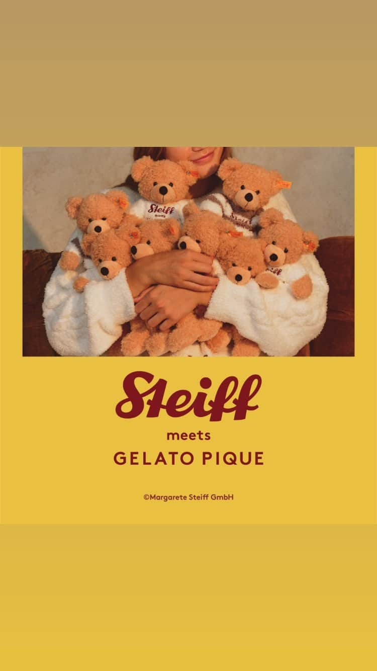 ジェラートピケのインスタグラム：「【IGTV】  ＼本日START!／ Steiff meets GELATO PIQUE  ふんわりとした毛並みのテディベア"エミリア"をデザインしたジャガードプルオーバーとワンピース。さらりとした肌触りの'パウダー'素材で、絵柄の部分には本物のテディベアをイメージした毛足の長い素材を使用しています。シュタイフで愛情を込めて作られた正規商品であることの証になる耳のボタンとタグ「ボタン・イン・イヤー」や、ブランドロゴは刺繍で表現しました。  #gelatopique #ジェラートピケ #roomwear #ギフト #コラボ #シュタイフ  #steiff  #テディーベア #テディーベアの日  @steiff_official_japan  @gelatopique_official_snap @usagionline」