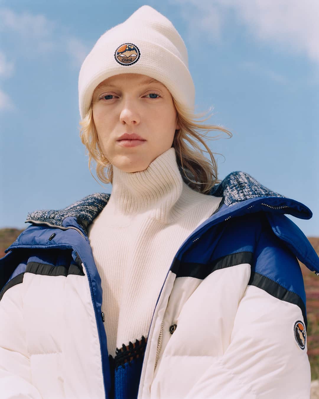 Chloéのインスタグラム：「Introducing the Chloé Mountain collection.   This capsule featuring dynamic patterns, cosy materials and easy silhouettes is built for experiencing the unbridled beauty of the natural world.    The Chloé Mountain collection is available in boutique and on Chloe.com.   @boy.ewald is photographed by @nikkimcclarron wearing the Chloé Mountain collection.  #ChloeMountain」