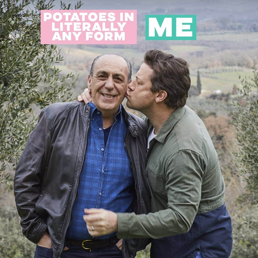 ジェイミー・オリヴァーのインスタグラム：「Anyone else feel like this about potatoes ha ha ha !! Love you @gennarocontaldo ! x x」