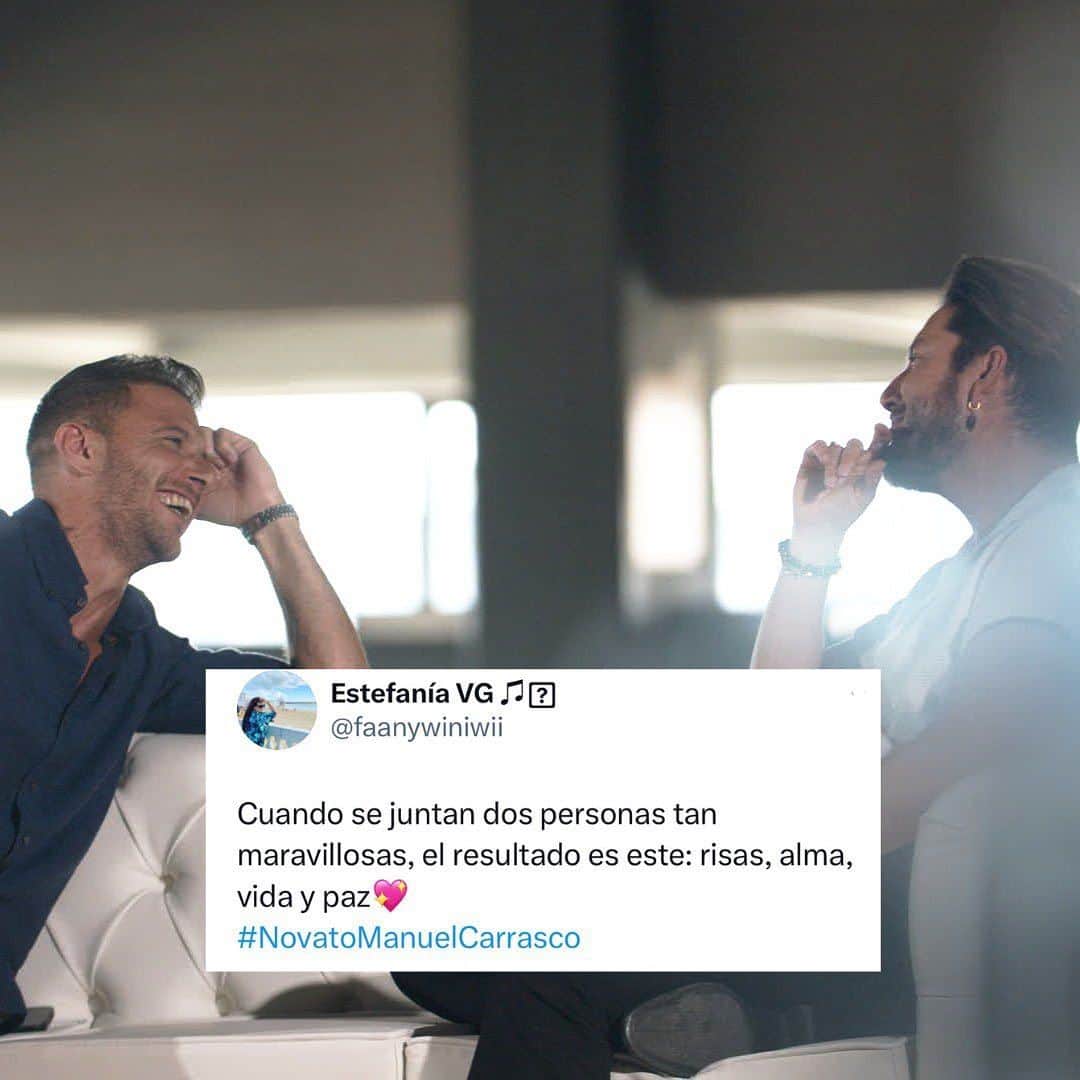 ホアキン・サンチェスのインスタグラム：「La complicidad y buen rollo entre @joaquinarte y @manuelcarrasco_ traspasa la pantalla. 🤗 ¡Gracias por acompañarnos en otro gran programa de #JoaquínElNovato en @Antena3com! 🧡」