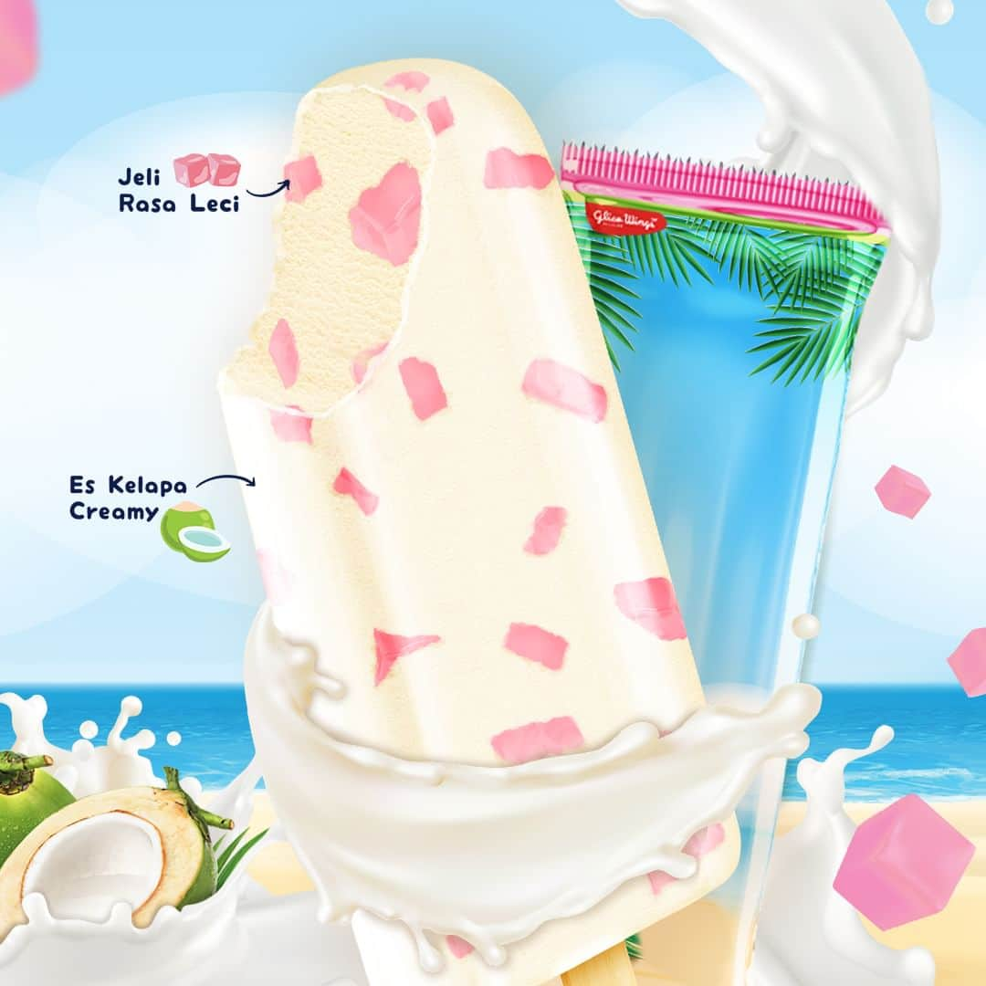 Glico Wingsのインスタグラム：「Ikan hiu bawa kantong kresek, yuk cobain Frostbite Coconut Shake! 🥥🌴   Es krim Jepang rasa kelapa segar, susu creamy dan jeli leci yang bakal bikin moment Cuaks-mu jadi CUWITSS! 🥰  #FrostbiteCoconutShake #DariCuaksJadiCuwitss #EsKrimJepangNowRasaWow #GlicoWings #FrostbitePower」