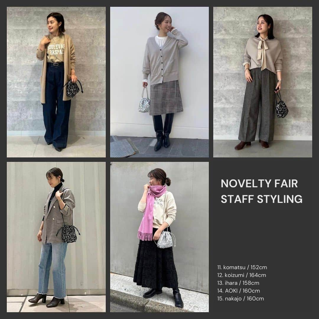 le. coeur blancのインスタグラム：「【 STAFF STYLING SELECTION 】 ⁡ 今週からスタートしましたノベルティフェアにあわせて 人気スタッフ15名が選ぶおすすめスタイリングをご紹介！ ⁡ ノベルティのスパンコールBAGに合うスタイリング集となっておりますので、 ぜひお買い物の参考にご覧ください✨ ⁡ ▶着用アイテムは画像タップでcheck！ ⁡ ⁡ ⁡ ⁡ 気になるスタッフやショップは ぜひアカウントのフォローもお願いします🔍 ⁡ ⁡ 11. komatsu / 152cm / Tennoji Mio staff    @reika_komatsu_  ⁡ 12. koizumi / 164cm / EC model    @yumi_koizum_i ⁡ 13. ihara / 158cm / Tennoji Mio staff    @lecoeurblanc_tennojimio  ⁡ 14. AOKI / 160cm / Diamor Osaka staff    @lecoeurblanc_diamorosaka  ⁡ 15. nakajo / 160cm / PR SNS staff   @a_____jooo ⁡ ⁡ ⁡ ⁡ ⁡ _____________________ ⁡ ⁡ < Event > ⁡ ◾️NOVELTY FAIR 税込22,000円以上のご購入でノベルティBAGを先着でプレゼント 10/25(水)start〜なくなり次第終了 ⁡ ◾️レビュー投稿キャンペーン 期間中、レビュー投稿1件につき100ptを後日プレゼント 10/25(水)〜11/5(日) ⁡ その他、各店イベントも盛りだくさん！ くわしくはお近くのショップにおたずねください。 ⁡ ⁡ ⁡ < 11月Insta Live Schedule > ⁡ 11/2(木) 「アウターのご紹介」ルミネ荻窪店 11/8(水) 「ショップクルーズ」ディアモール大阪店 11/16(木) 「スタッフ別コートスタイリング」有楽町マルイ店 11/21(火) 「ニットをたっぷりご紹介」天王寺ミオ店 11/29(水)「12月入荷新作の先見せ」プレスルーム ⁡ ⁡ ※日時や内容は変更になる場合もございます。 　詳しくは前日のストーリーズでお知らせします。 ⁡ ⁡ ⁡ ⁡ ⁡ ⁡ ⁡ ⁡ #lecoeurblanc #ルクールブラン #le_23aw #autumn #winter #le_web #novelty #ノベルティ #スパンコールバッグ」