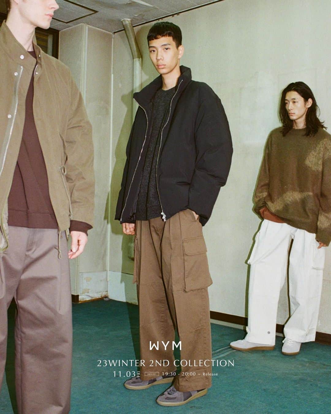 のインスタグラム：「皆さん大変お待たせいたしました。。！！！  いよいよ本日「WYM 23WINTER 2ND COLLECTION」のラインナップが発表です！🧊  ついに、あのダウンが登場します。。。  去年20,000着ご用意したのですが、ありがたいことに即完した伝説のアイテム！  発売直後から企画を開始し、さらなるアップデートを遂げました✈️  そしてその他にも、3型の新作と2型の再販アイテムを11月3日(金)にZOZOTOWNにてリリース！  ミニマルを追求した先程のダウンとは全くアプローチの違う、新たなギアダウン…  存在感があり着心地が最高なシャギータートルネックニット…  特徴的なカラー展開と肉厚のオーバーサイズで、スタイリングに取り入れるのが楽しみになるようなストールなどなど！  今季を締めるファイナルコレクションに相応しいラインナップです！！！！  さらなる詳細は今夜公開のYouTube動画をチェックしてみてください🎥  サイズ感などで不安な点があれば、お気軽にコメントお待ちしています。  #メンズファッション #ファッション #冬服 #冬コーデ #秋冬 #今日のコーデ #今日の服 #アウター #zozotown #zozo #fashion #mensfashion #23aw #23fw #autumn #winter #ootd #outfit #styling #패션 #스타일 #코디 #옷스타그램」
