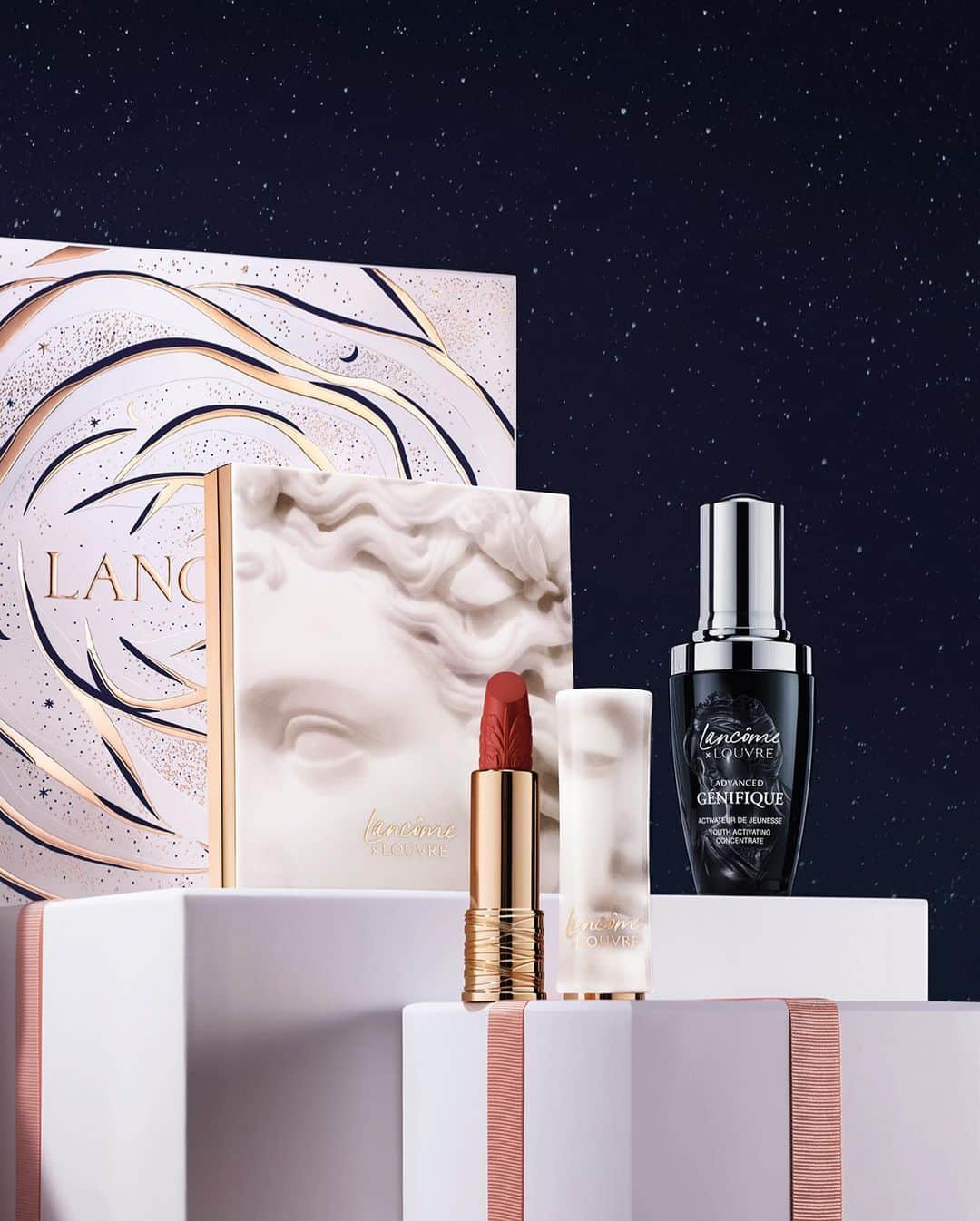 Lancôme Officialさんのインスタグラム写真 - (Lancôme OfficialInstagram)「The most beautiful artistic collaboration of the Holiday season. The limited-edition Lancôme x Louvre collection is created in perfect harmony with the French heritage of the two institutions. Discover the Richelieu Wing Eye & Face Palette, L’Absolu Rouge and its unique bullet etched to emulate the architecture of the Louvre, alongside the Advanced Génifique Serum wrapped in a design featuring the goddess Hygieia.   #Lancome #LancomexLouvre #Holiday23」10月27日 20時55分 - lancomeofficial