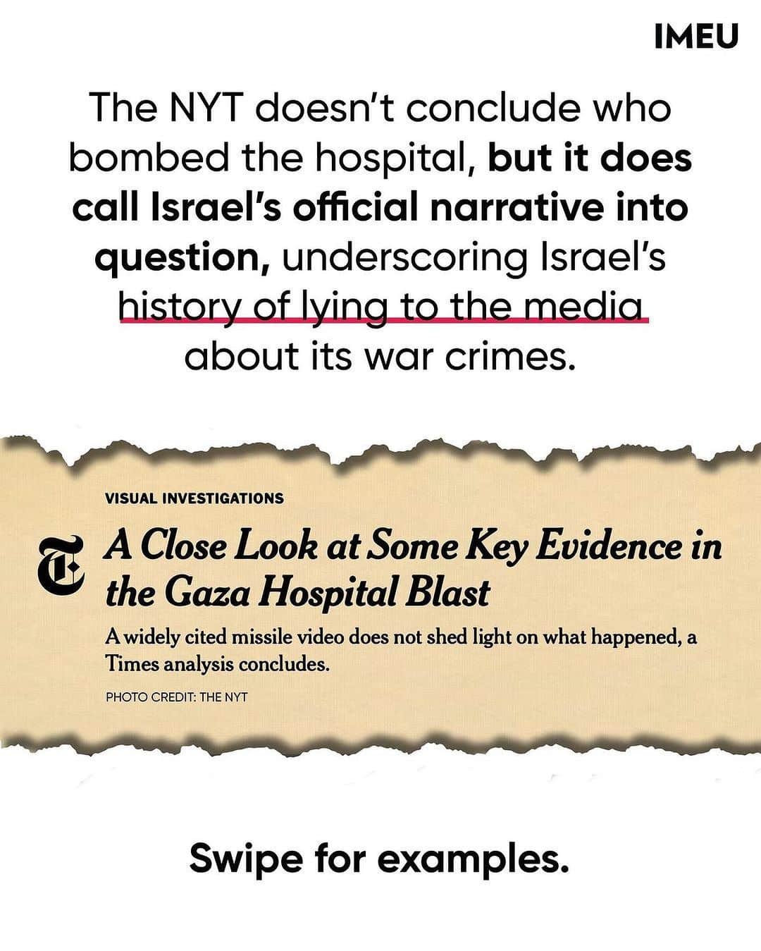 チェリーン・ダビスさんのインスタグラム写真 - (チェリーン・ダビスInstagram)「A New York Times investigation into the Al-Ahli Hospital bombing concludes Israel presented video of a completely different rocket as “evidence” that it did not bomb the hospital.   The report proves what we already know: Israel lies to the media.   Here @theimeu compiled examples of Israel’s history of lying to the media about its war crimes against Palestinians.   In less than three weeks, Israel has killed more than 7,028 Palestinians in Gaza, including at least 2,913 children. Palestinians in Gaza need a ceasefire, now.   Link in bio to call your representatives to demand an immediate ceasefire.  • Repost @theimeu   #ceasefirenow」10月27日 21時57分 - cheriendabis