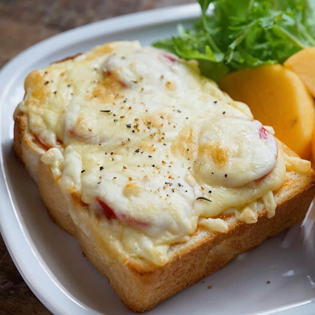 hirokoさんのインスタグラム写真 - (hirokoInstagram)「🌱2023.10.28（土）☁️ ✽.｡.:*・ﾟ #いつもの朝ごはん ⁡ 久々の#チーズトースト 寒くなってくるとトースターから出して あっ！という間にチーズが固まってくる 写真なんか撮ってる場合じゃない💦 でも大丈夫... 食べる前に温め直し 熱々のチーズトースト食べました😋 ⁡ menu📝 ▪︎ チーズトースト（トマト入り） ▪︎ 茹でたまご ▪︎ フルーツ（柿） ⁡ ⁡ ⁡ ........The end 🍴☕️ #hiroponの朝ごはん #hiroponのワンプレートごはん #朝ごはん #todaysbreakfast #朝ごパン #朝時間 #朝食 #モーニングプレート #breakfast #ワンプレート朝ごはん #パンのある暮らし #パン大好き #おうちごはん #おうちごはんLover #おうち時間 #フーディーテーブル #マカロニメイト #バランスの良い食事 #カフェ風モーニング #おうちカフェ #パンスタグラム #snapdish #macaroni #lin_stagrammer #locari_kitchen ・」10月28日 8時48分 - hiropon0201