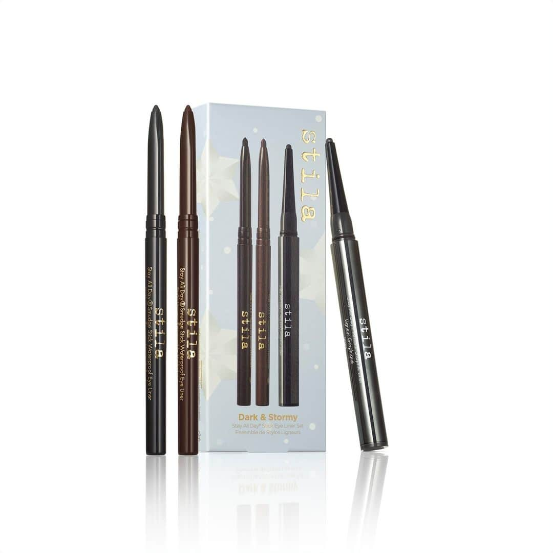 Stila Cosmeticsのインスタグラム：「Meet the Dark & Stormy Stay All Day Stick Eye Liner Set! 🖤✨🌩️⁠ ⁠ Features the Stay All Day Smudge Stick Waterproof Eye Liner in Damsel & Stingray, and the Stay All Day ArtiStix Graphic Liner in Tango. A $68 VALUE FOR ONLY $34 – Available exclusively @UltaBeauty! 🛒⁠ ⁠ #Stila #StilaCosmetics #HolidaySets #Holiday #Gifting #GiftIdeas⁠」