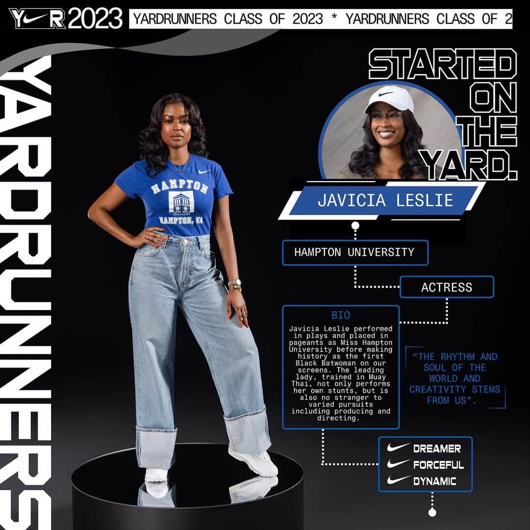 Nike Sportswearのインスタグラム：「She may have started out with law school on her mind, but the stage is where @javicia knew she needed to be.   So the Hampton alum took to it… and made history in the process.   Check out Javicia’s history-making story and shop our new HBCU-inspired Yardrunner’s merch. Only in the Nike app.」