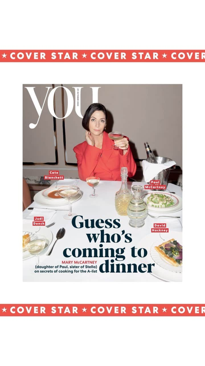 メアリー・マッカートニーのインスタグラム：「YOU’s cover star this Sunday is @marymccartney – photographer, cookbook author, daughter of Paul and Linda, sister of Stella. She opens up to us about her career, childhood and what it’s like cooking for A-list celebrities. Elsewhere in the magazine, Liz Hurley (@elizabethhurley1) reveals her beauty secrets, Jeannette Winterson gets us in the spooky spirit with a Halloween ghost story, three couples – including Gogglebox stars Mary and Giles – reveal the biggest pet peeves they have about each other, and we find out the eight secrets of people who live to 100.   Be sure to pick up a copy of YOU this Sunday and check out @mailplus to read more online.   📸: @elljmorgan Picture director: @esterpicturedirector Shot at @claridgeshotel」