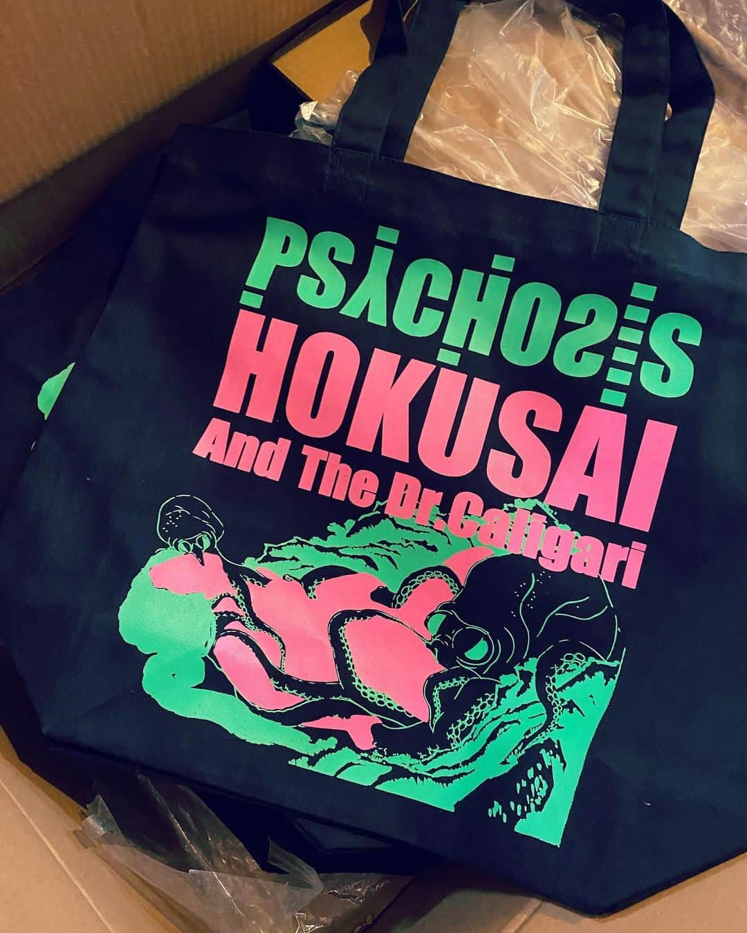 森永理科のインスタグラム：「LIMITED TICKET のトートがむっちゃかわいい出来栄えです〜 嬉しいな〜 HOKUSAIもリハーサルが大詰めとなりまして、音楽と音響が私たちの背中を押してくれています。 これから光もだねー  是非、北千住もろとも遊び尽くして欲しいです！ ご予約お待ちしておりますりす🐿️  PSYCHOSIS File:005  ♨️お風呂場演劇♨️ 『HOKUSAI And The Dr.Caligari』  2023.11.1-5 北千住BUoY  https://www.psychosis13.com/hokusai」