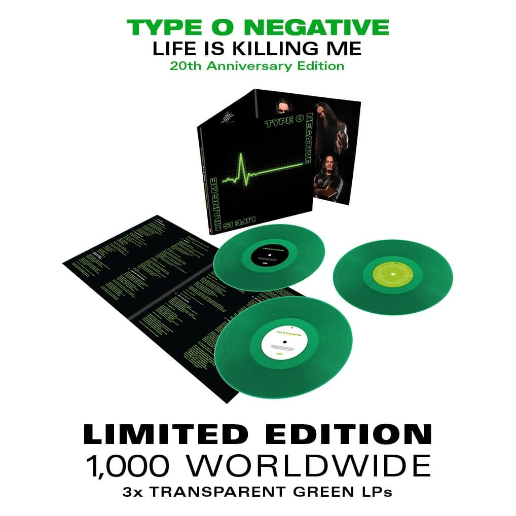 Revolverのインスタグラム：「💚 Type O Negative's 'Life Is Killing Me' is now available on vinyl for the first time EVER! We have an exclusive 20th anniversary colorway that's limited to just 1,000 copies. ⁠ ⁠ 🔗 Order yours at the link in bio」