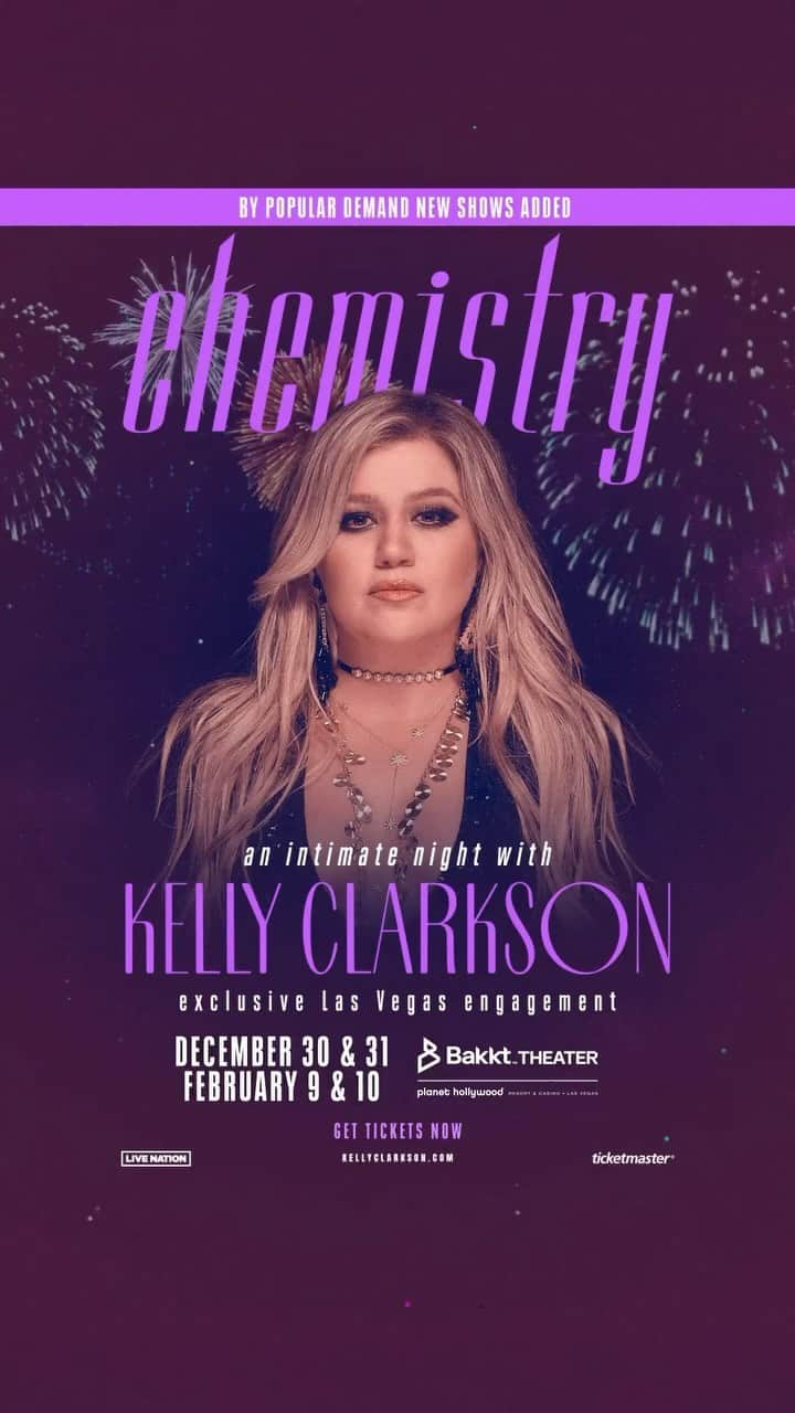 ケリー・クラークソンのインスタグラム：「Tickets are on sale NOW for my exclusive Las Vegas engagement, chemistry…an intimate night with Kelly Clarkson! We loved the first round so much we added more! Purchase tickets now at Ticketmaster.com/KellyVegas ✨ Link in bio.」