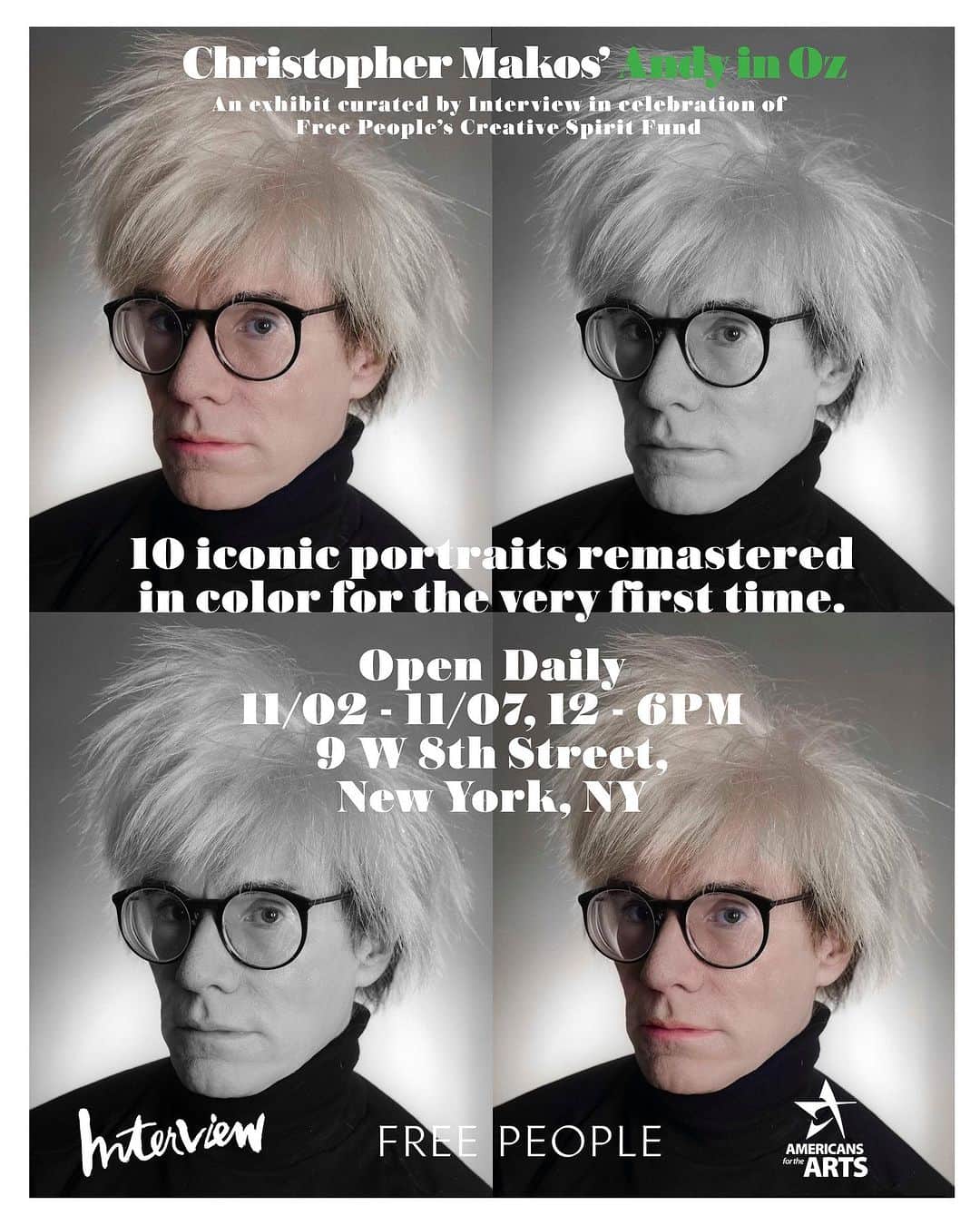 INTERVIEW Magazineさんのインスタグラム写真 - (INTERVIEW MagazineInstagram)「Interview invites you to “Andy in Oz,” a monumental exhibit held in celebration of the @freepeople Creative Spirit Fund, featuring 10 iconic portraits of Andy Warhol photographed by @christophermakos remastered in color for the very first time 🎨 Reserve a free ticket at the link in our bio.」10月28日 2時30分 - interviewmag