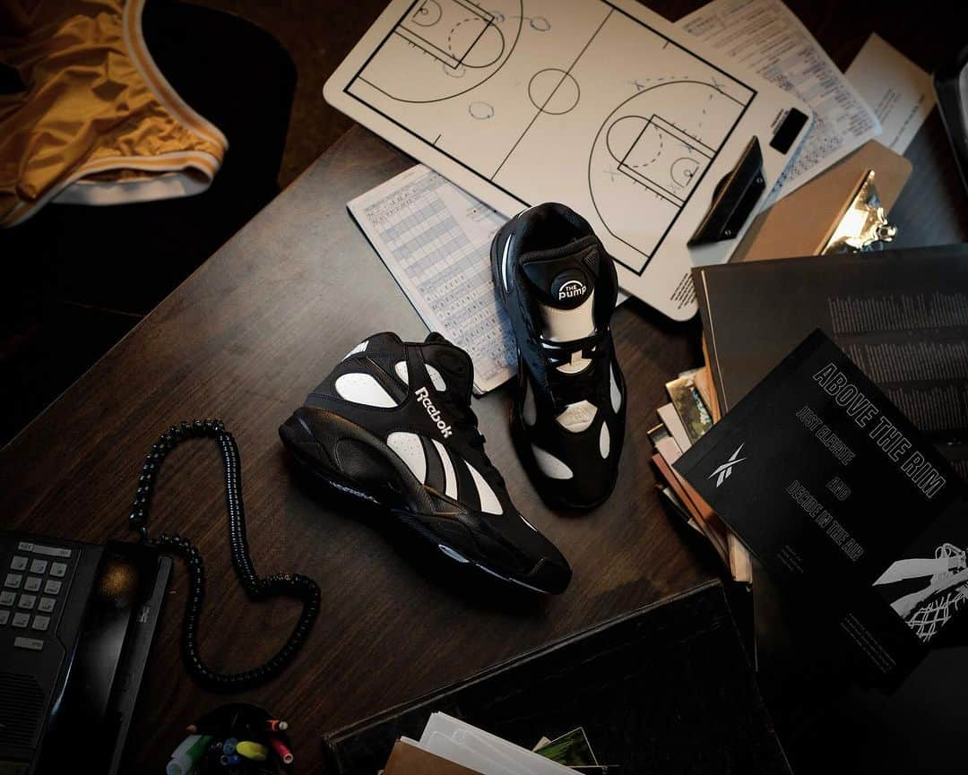 Reebokのインスタグラム：「Originally released in 1993, the ATR Pump Vertical was a center piece for the “ABOVE THE RIM” product line. Now it’s back with its patented Pump Technology and in its original black & white color blocking.」