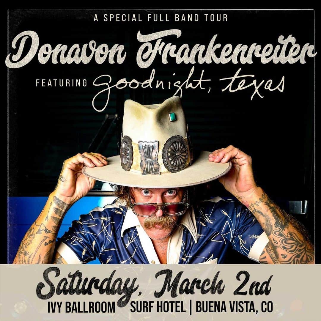 Donavon Frankenreiterのインスタグラム：「TICKETS ON SALE 📢 The Surf Hotel is honored to present American roots musician and pro surfer, Donavon Frankenreiter doing a special full band set backed by storytelling folk rock band Goodnight, Texas in the Ivy Ballroom on Saturday, March 2nd. Special guest Madeline Hawthorne, a Montana-based singer, songwriter, and multi-instrumentalist will open the show. Get your tickets via the link in our bio or by visiting tickets.surfhotel.com.」