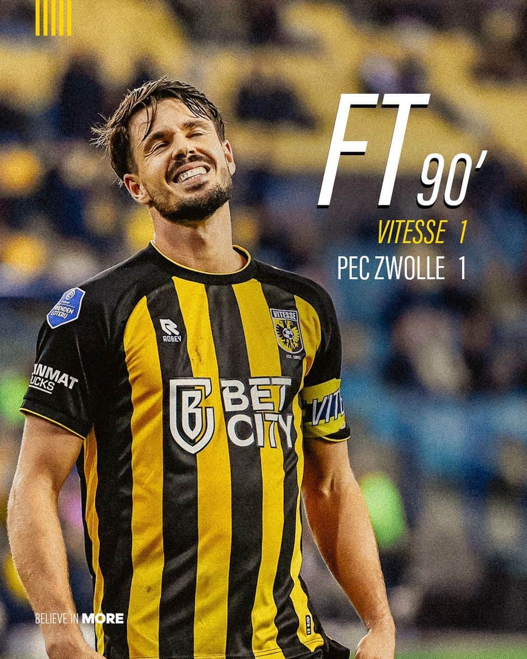 フィテッセのインスタグラム：「Naar een punt geknokt. We hadden meer verdiend.  FT | 1-1  #Vitesse #VITpec」