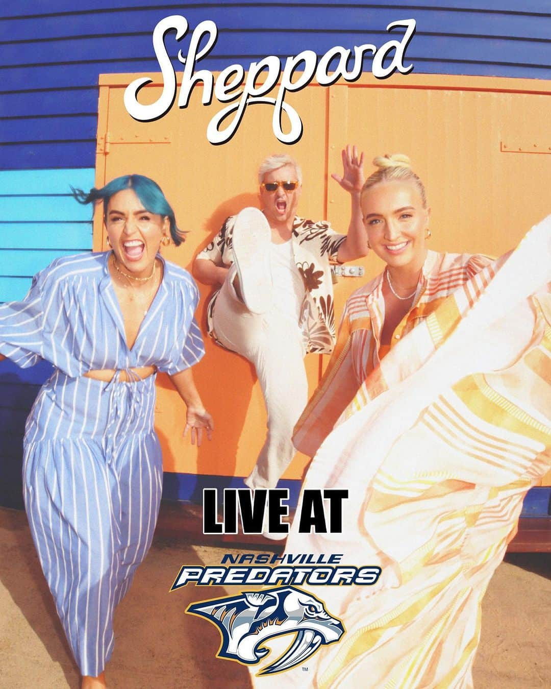 シェパードのインスタグラム：「Never in our wildest dream would we think that we would be playing at @predsnhl game at Bridgestone Arena in Nashville 3 weeks into our move! But here we are, pumped and ready to go 🏒 #letsgopreds #smashville #nhl #sheppard #popmusic」