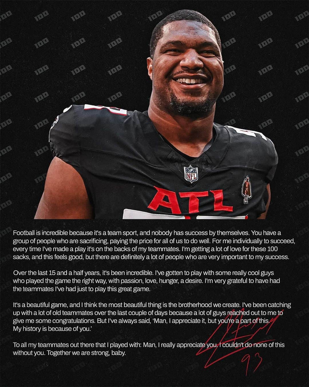 NFLのインスタグラム：「The journey to 100 sacks wasn’t done alone for @calaiscampbell ✍️」