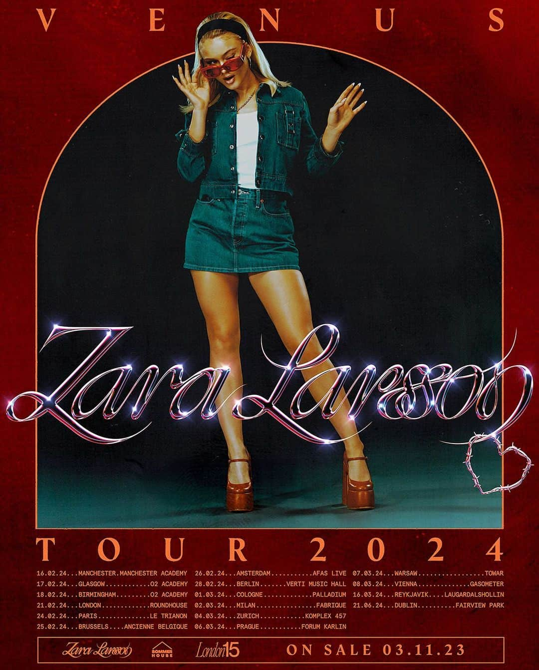 ザラ・ラーソンのインスタグラム：「I’m going on tour!!!! Venus tour hits the road in 2024. UK! Pre order the album via the link in my bio to secure a pre sale spot on October 31st for the Venus Tour. And for everyone else!!! Pre sale will be live 10am local time on November 1st. General on sale 10am local time November 3rd 🪄」