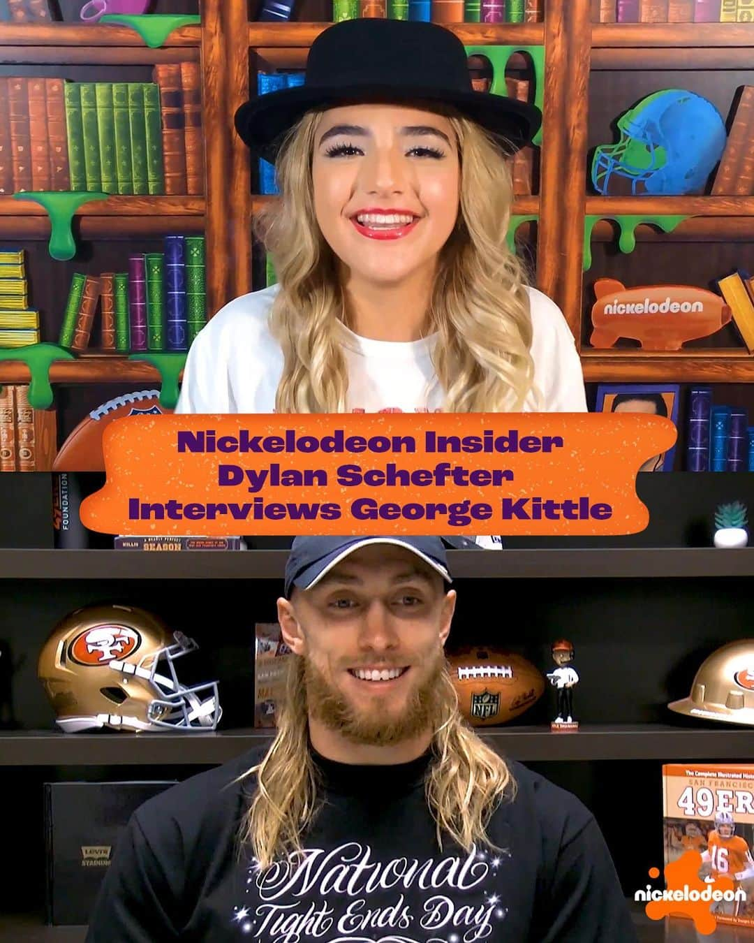 NFLさんのインスタグラム写真 - (NFLInstagram)「talking National Tight Ends Day, TEU and BFFS with @gkittle 🙌🏈 #NFLSlimetime」10月28日 7時01分 - nfl