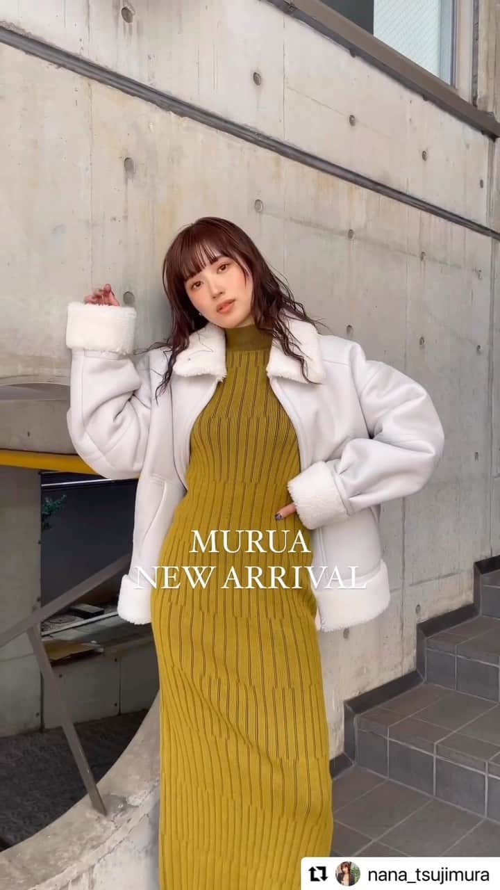 MURUAのインスタグラム：「#Repost @nana_tsujimura with @use.repost ・・・ 🆕 ・・・ 着用アイテムは商品タグ or TOPのURLからチェック ▶︎▶︎ @murua_by_staff   #murua #murua_snap #ootd #ootdfashion #coordinate #fashion #murua2023aw」